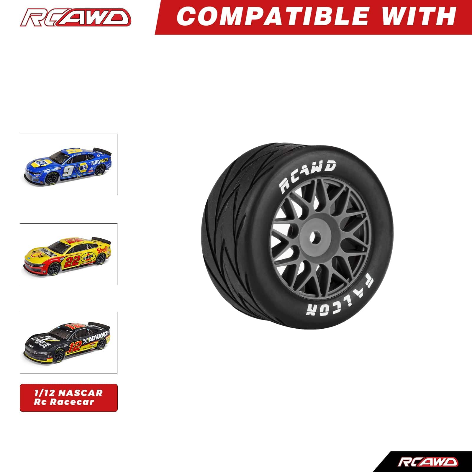 RCAWD Losi 1/12 NASCAR RCAWD Losi NASCAR All Terrain Adaptation Pre Glued Wheel Tires