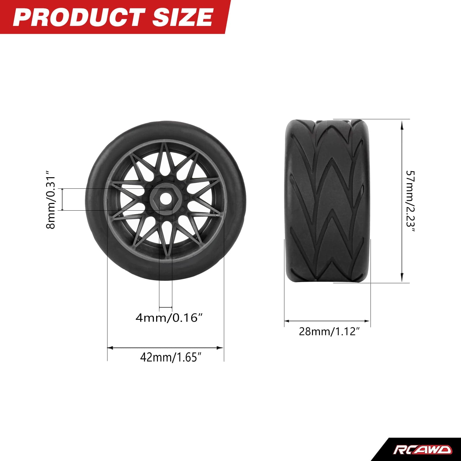 RCAWD Losi 1/12 NASCAR RCAWD Losi NASCAR All Terrain Adaptation Pre Glued Wheel Tires