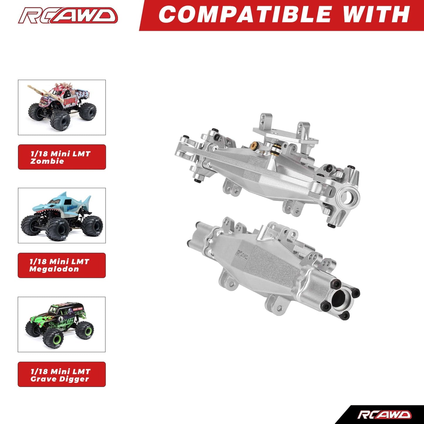 RCAWD Losi 1/18 Mini LMT RCAWD LOSI MINI LMT Front Rear GearBox Axle Housing Assembly