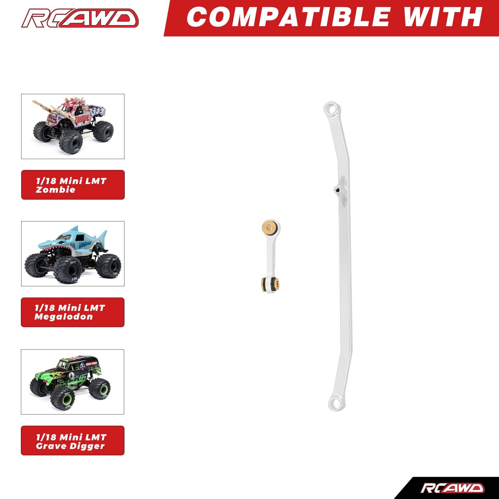 RCAWD Losi 1/18 Mini LMT Silver RCAWD LOSI MINI LMT Steering Links Servo Linkages Set