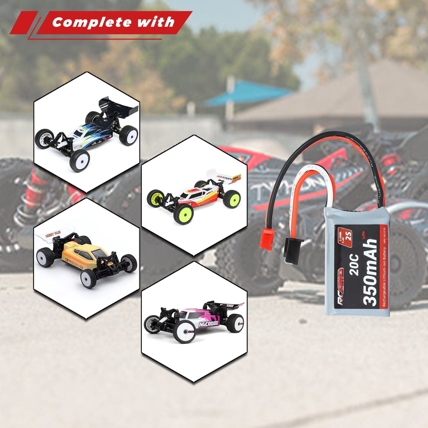 RCAWD Losi 1/24 MICRO-B 2S 2WD 7.4V 350mAh 2.59Wh 20C 2S RCAWD LOSI 1/24 MICRO-B 2S 7.4V 350mAh Battery Set With PH2.0 Plug