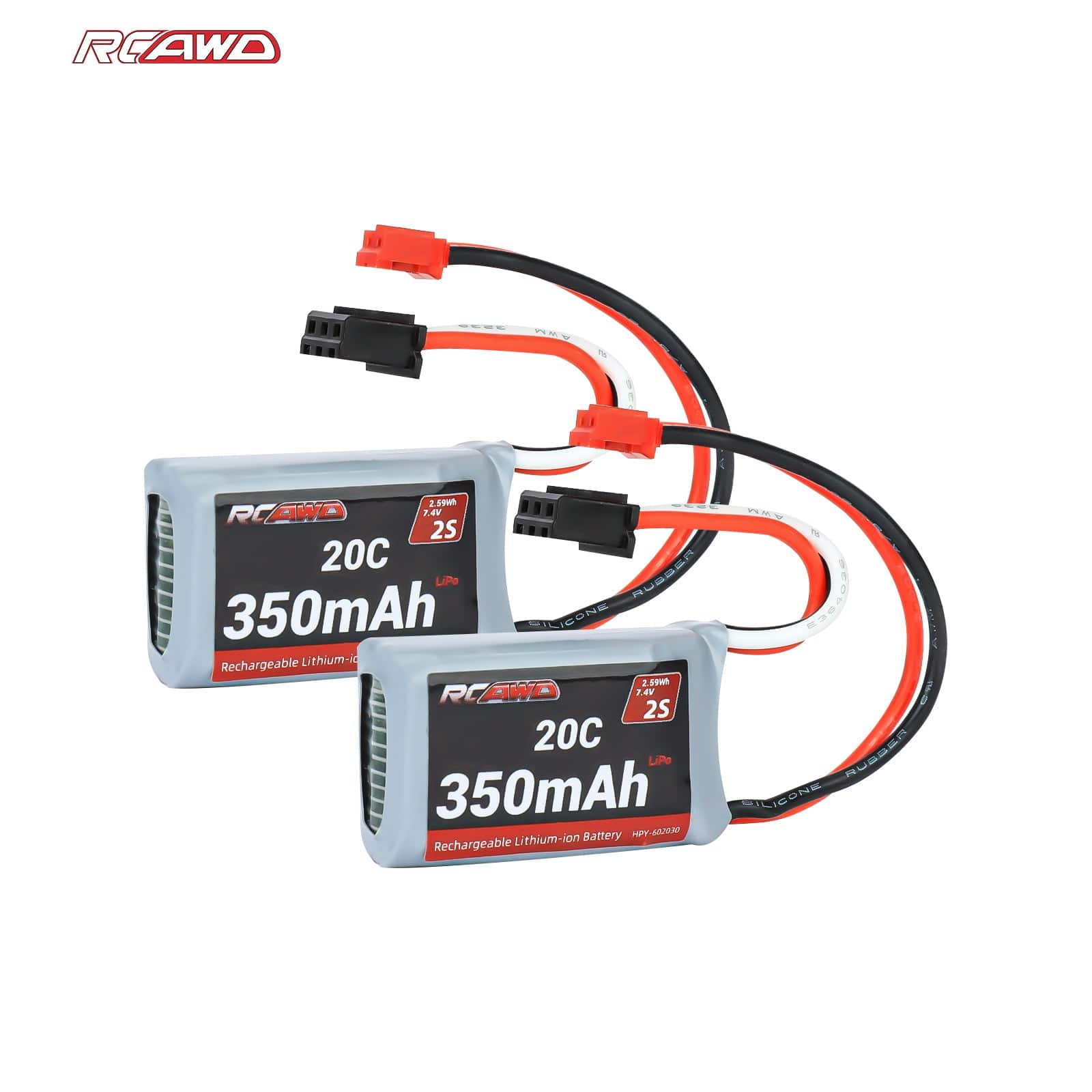 RCAWD Losi 1/24 MICRO-B 2S 2WD 7.4V 350mAh 2.59Wh 20C 2S RCAWD LOSI 1/24 MICRO-B 2S 7.4V 350mAh Battery Set With PH2.0 Plug