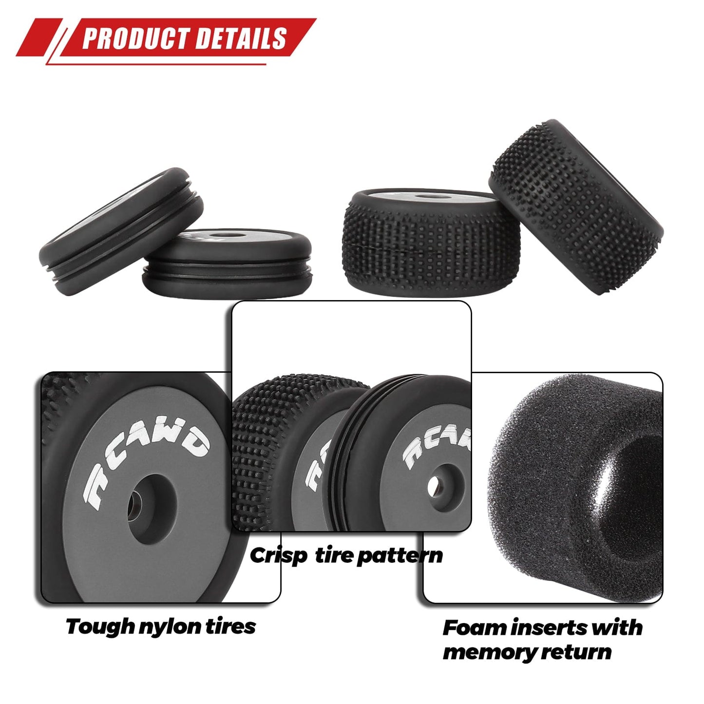 RCAWD Losi 1/24 MICRO-B 2S 2WD RCAWD Micro-B Speck-B Maverick MICROBE Front Rear Wheel Tyres