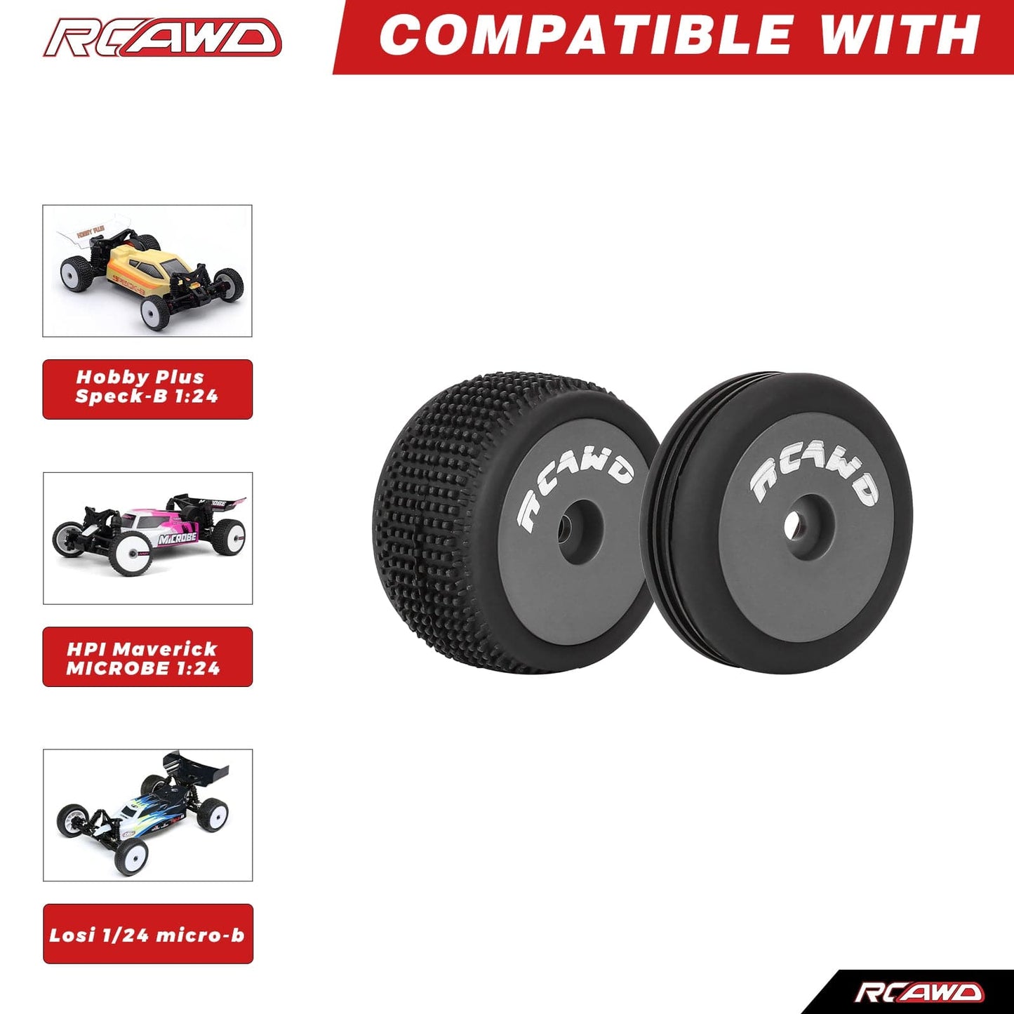 RCAWD Losi 1/24 MICRO-B 2S 2WD RCAWD Micro-B Speck-B Maverick MICROBE Front Rear Wheel Tyres