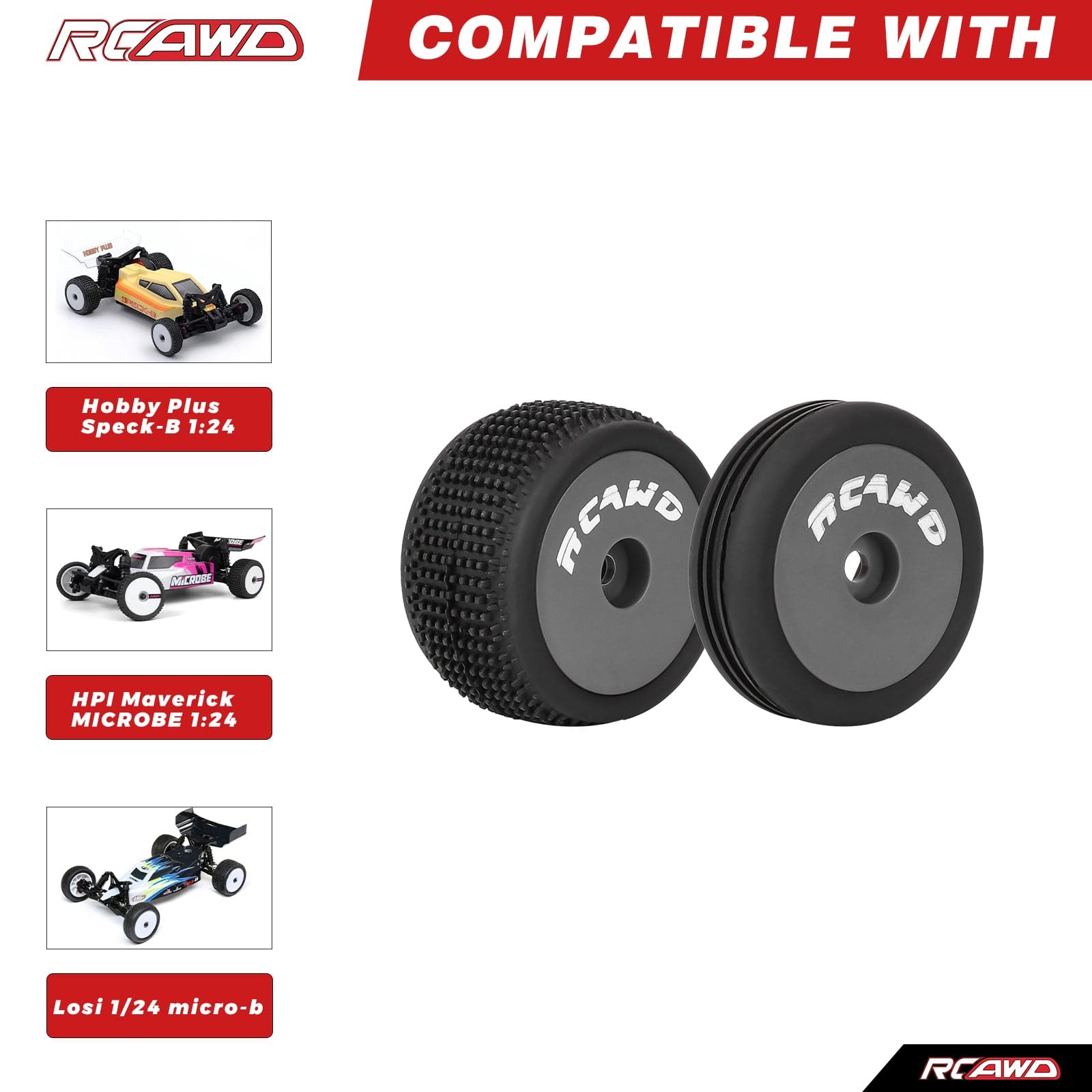 RCAWD Losi 1/24 MICRO-B 2S 2WD RCAWD Micro-B Speck-B Maverick MICROBE Front Rear Wheel Tyres