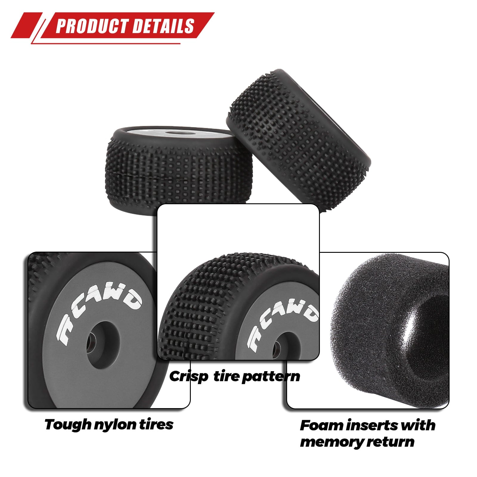 RCAWD Losi 1/28 Micro-T RCAWD LOSI MICRO-T Dedicated Front Rear Pre Glued Wheel Tyres