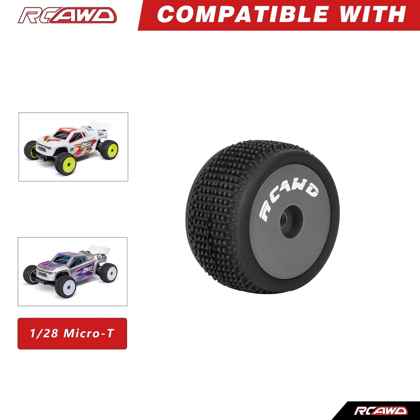 RCAWD Losi 1/28 Micro-T RCAWD LOSI MICRO-T Dedicated Front Rear Pre Glued Wheel Tyres