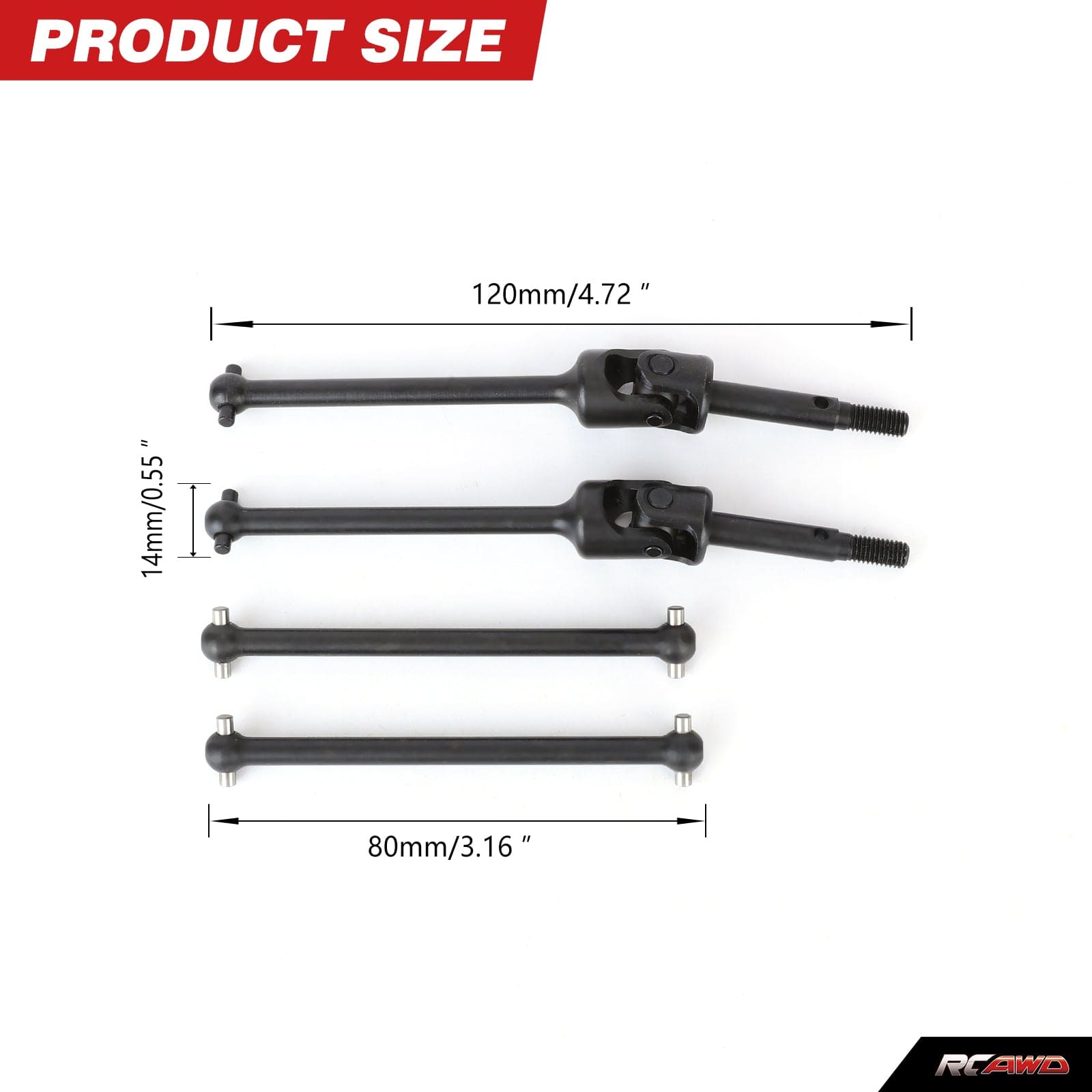 RCAWD LOSI 1/8 LMT RCAWD 120MM 80MM Front Universal Drive Shafts Rear Dogbones Set For Losi 1/8 LMT 4WD