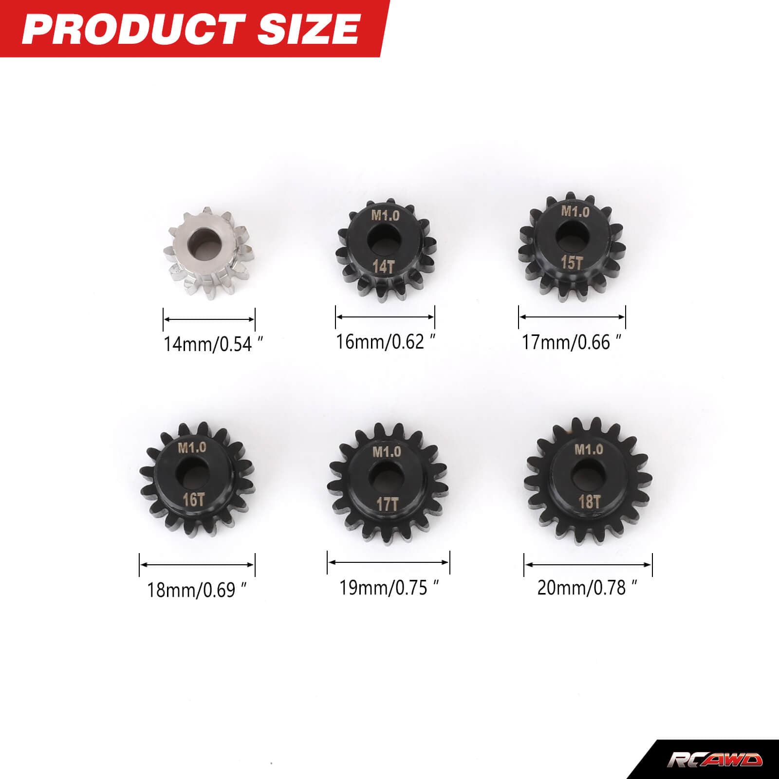 RCAWD losi baja rey Total 6pcs 12T14T 15T 16T 17T 18T gear RCAWD LOSI 1/10 Baja Rey 1.0 Module Pitch Pinion Set 2.0 Version D6-LOSA3573BL