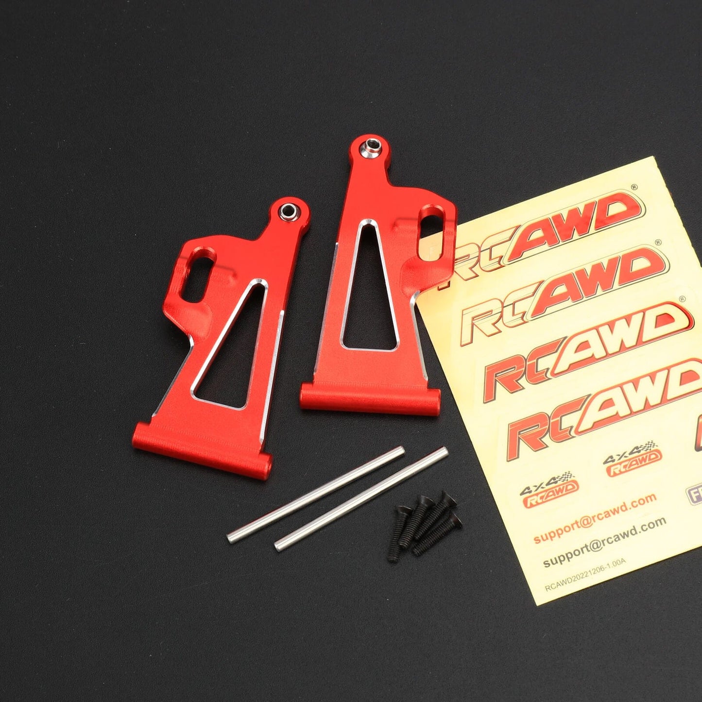 RCAWD mjx Front Lower Suspension arm Set / Red RCAWD Hyper Go Full Aluminum Suspension Arm Set With Steering knuckle
