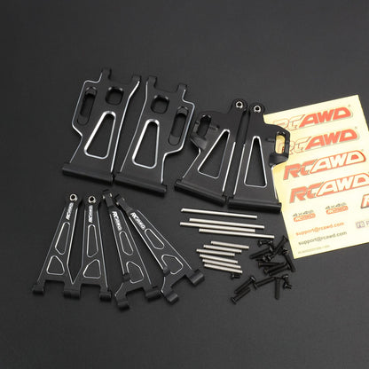 RCAWD mjx Front Rear Suspension Arm Set / Black RCAWD Hyper Go Full Aluminum Suspension Arm Set With Steering knuckle