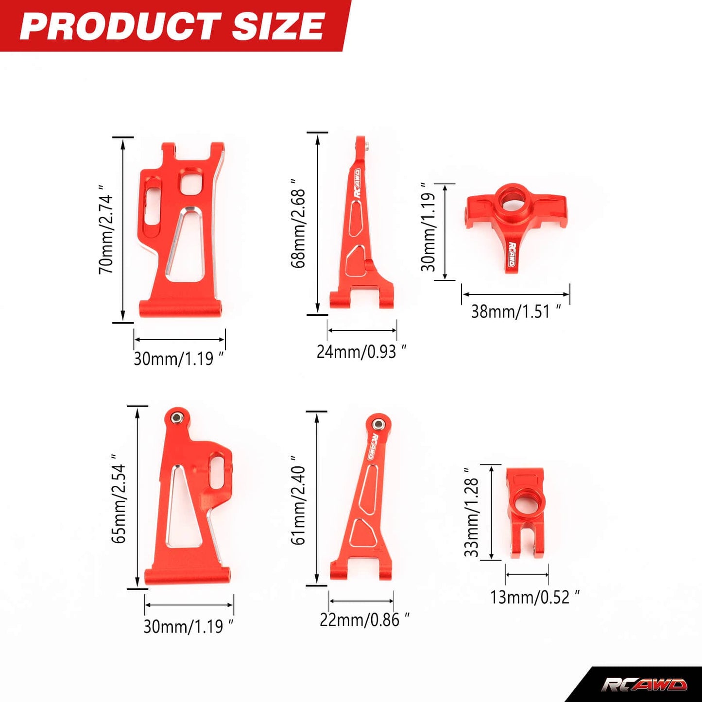 RCAWD mjx RCAWD Hyper Go Full Aluminum Suspension Arm Set With Steering knuckle