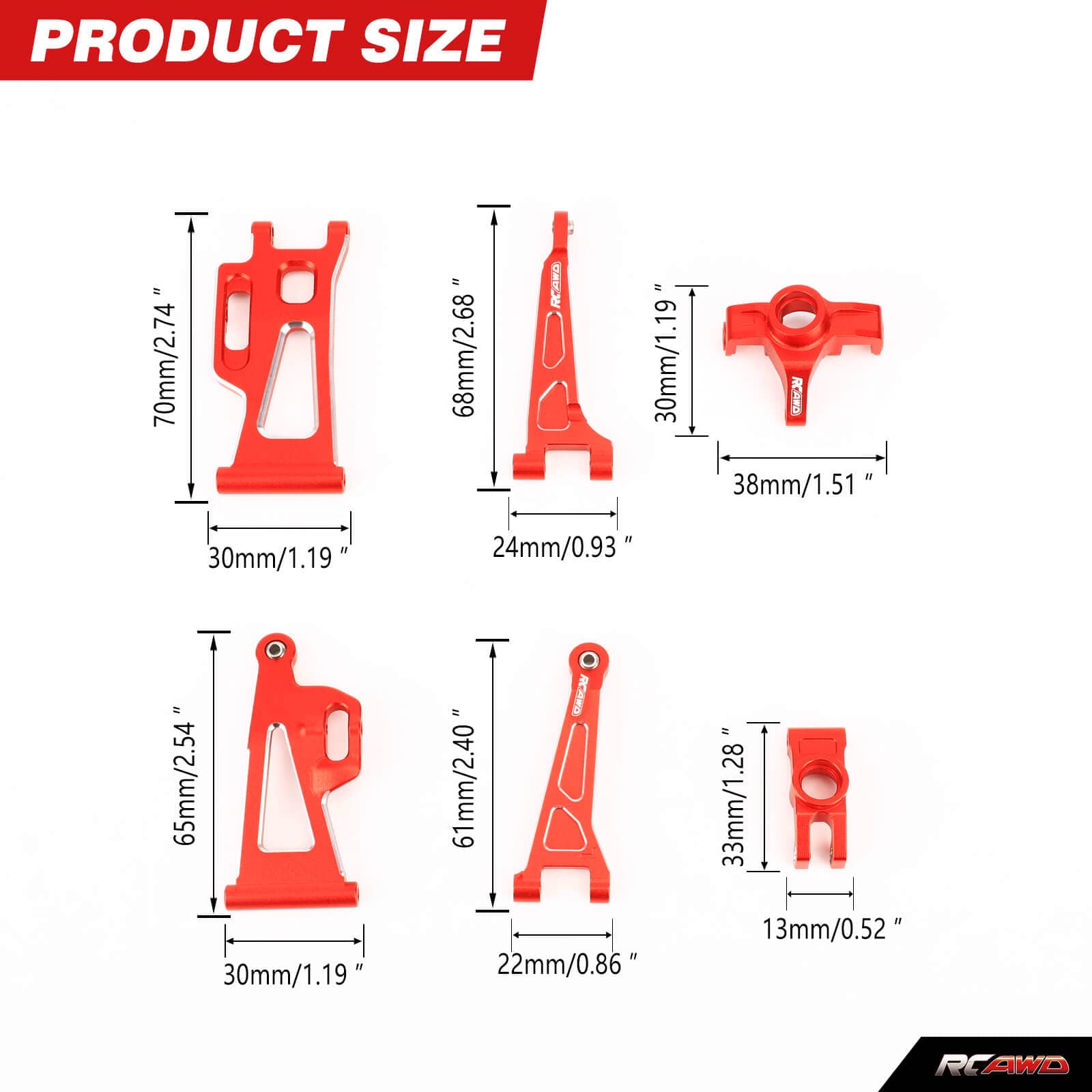 RCAWD mjx RCAWD Hyper Go Full Aluminum Suspension Arm Set With Steering knuckle