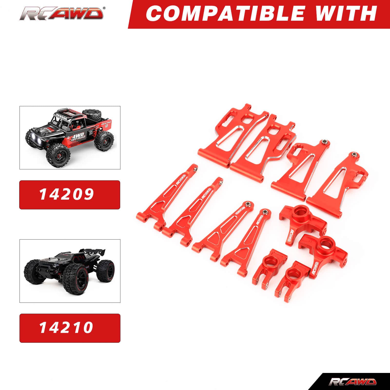 RCAWD mjx RCAWD Hyper Go Full Aluminum Suspension Arm Set With Steering knuckle