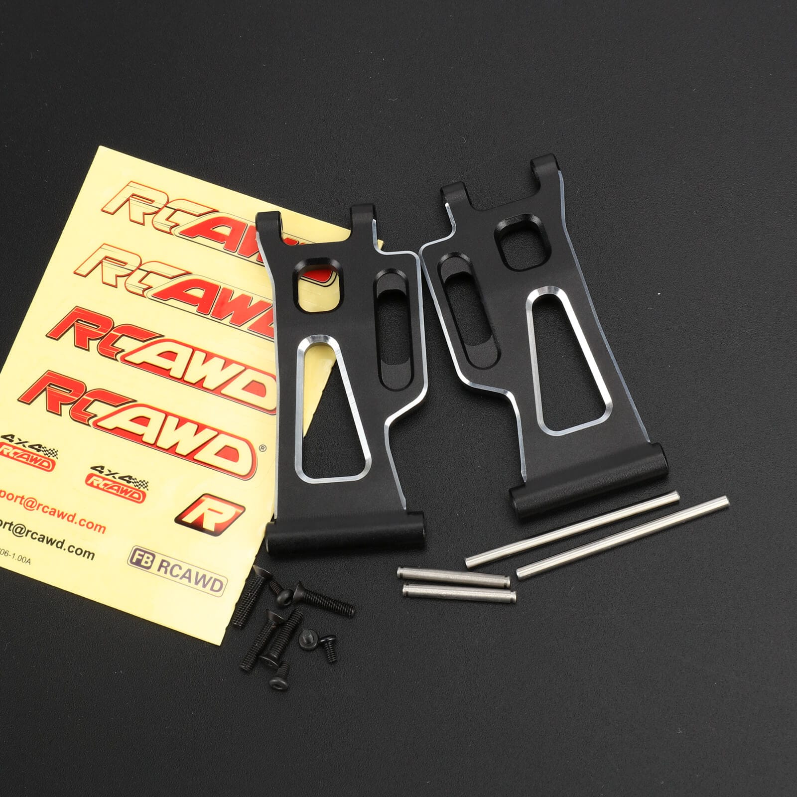 RCAWD mjx Rear Lower Suspension arm Set / Black RCAWD Hyper Go Full Aluminum Suspension Arm Set With Steering knuckle