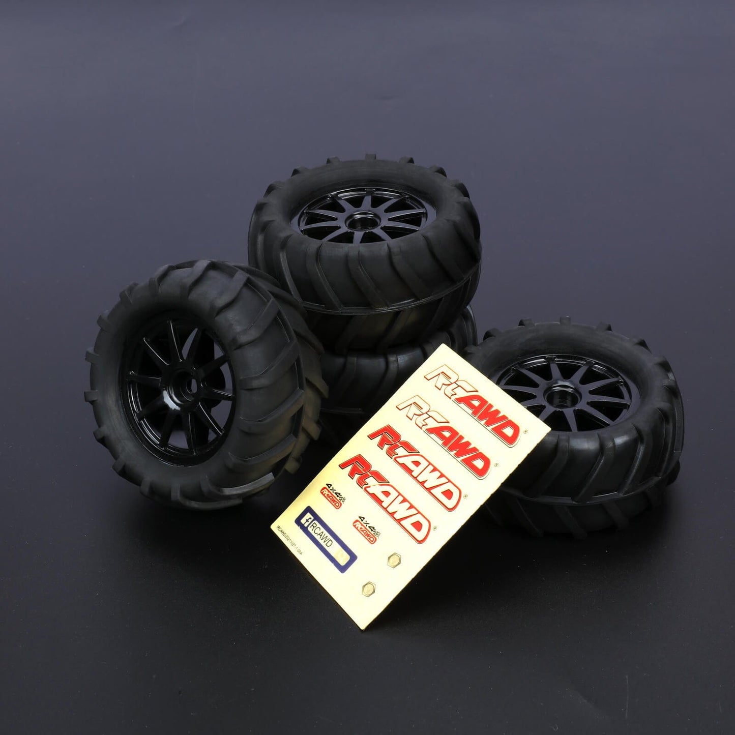 RCAWD Pre - glued 1/16 scale wheels and tires Herringbone Pattern GL - 003BL GL - 004BL - RCAWD
