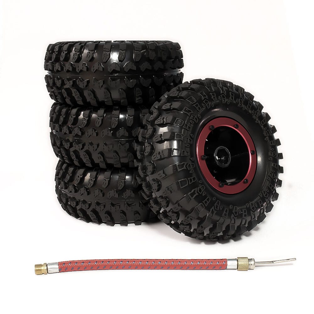 RCAWD RC CRAWLER UPGRADE PARTS Red RCAWD 4pcs RC 2.2 Mud Soft Sticky Crawler Tire 124mm & 2.2 Beadlock Wheel Rim