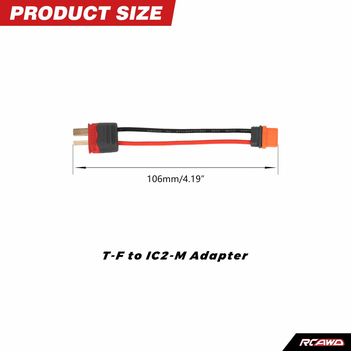 RCAWD RCAWD Battery Adapter Cable IC2 Female to T-Plug Male