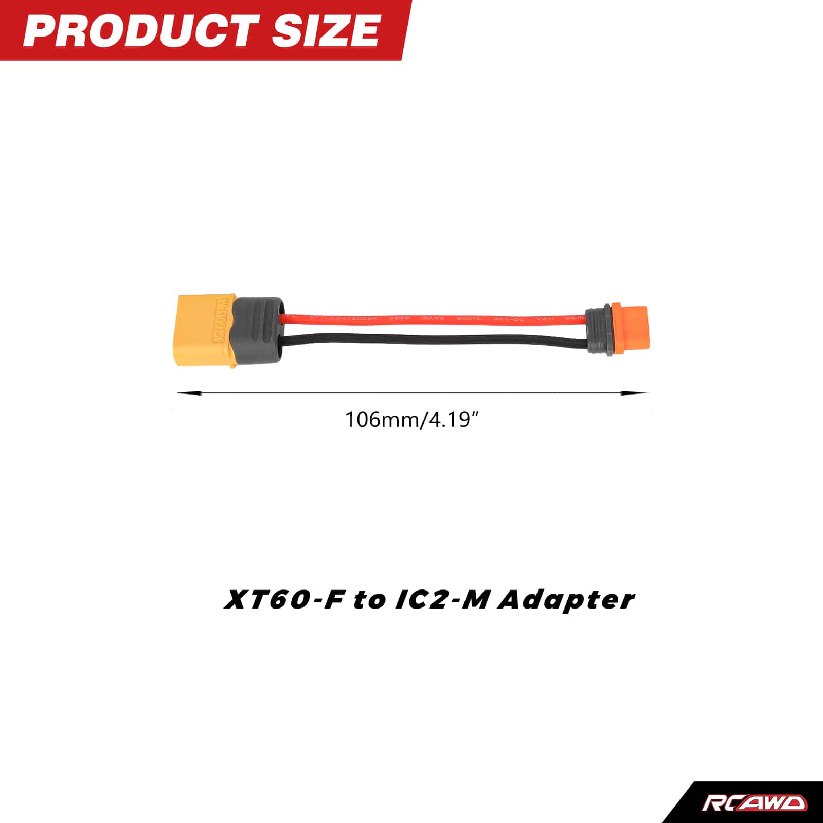 RCAWD RCAWD Battery Adapter Cable IC2 Female to XT60 Male