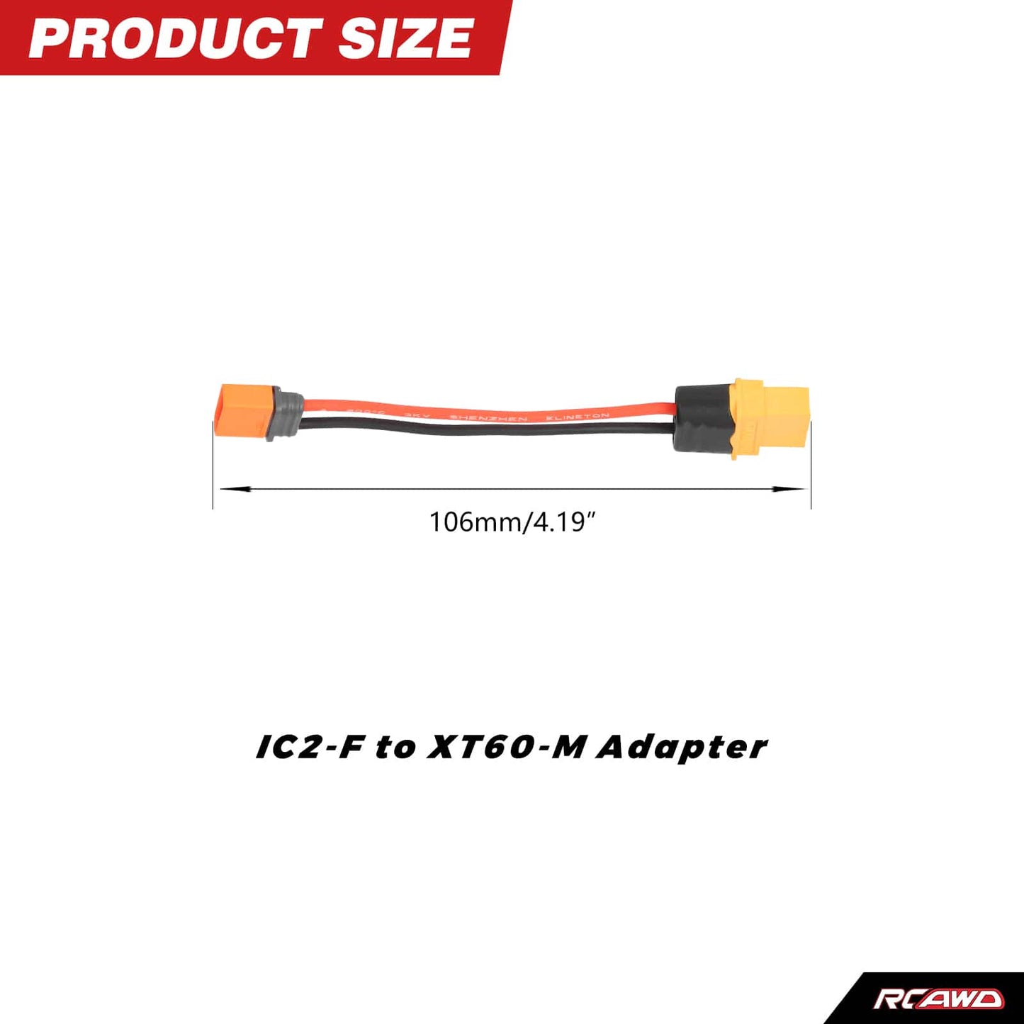 RCAWD RCAWD Battery Adapter Cable IC2 Male to XT60 Female