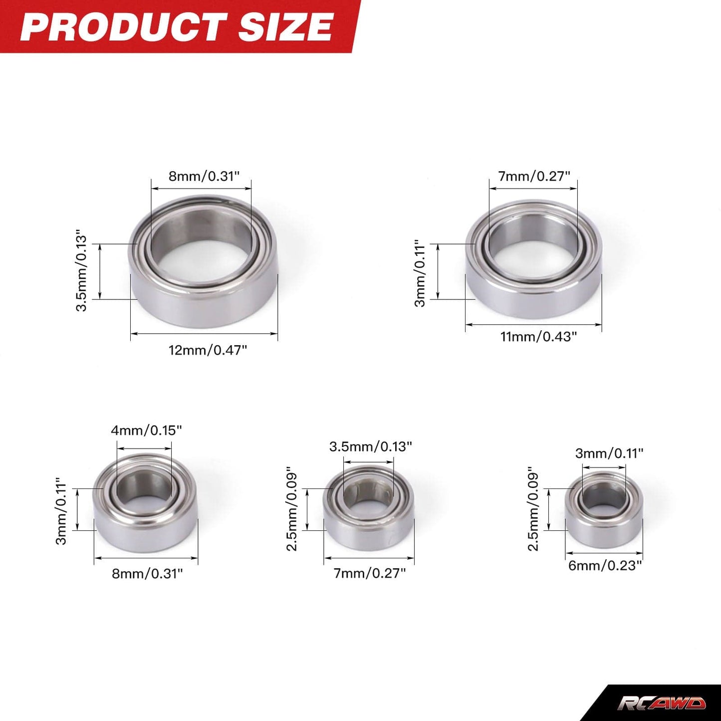 RCAWD Redcat 1/18 Ascent-18 Complete Ball Bearing Set RCAWD Redcat Ascent 18 Sealed Bearing Kit 30PCS