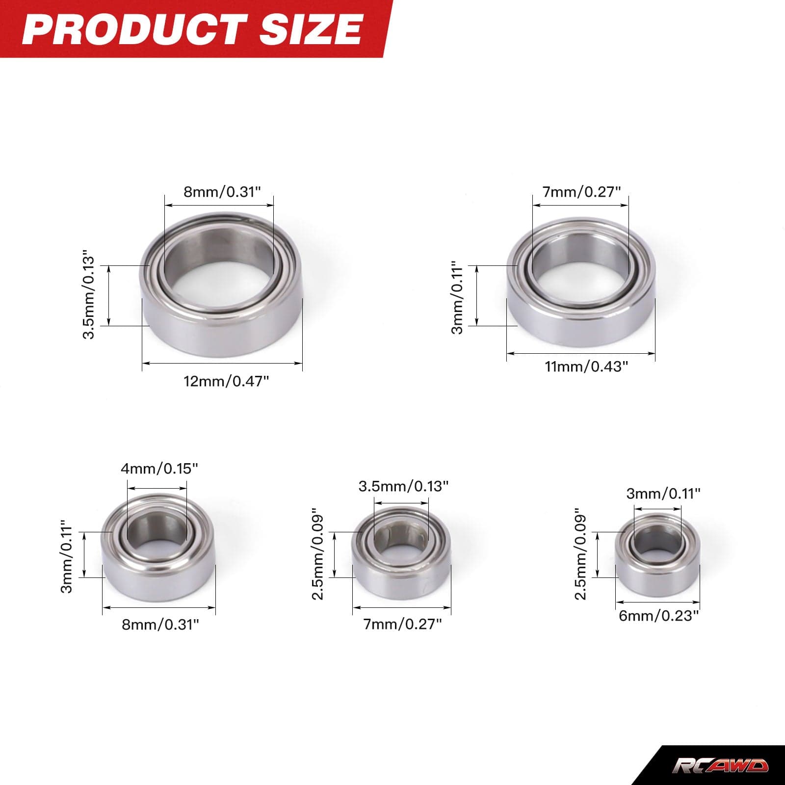 RCAWD Redcat 1/18 Ascent-18 Complete Ball Bearing Set RCAWD Redcat Ascent 18 Sealed Bearing Kit 30PCS