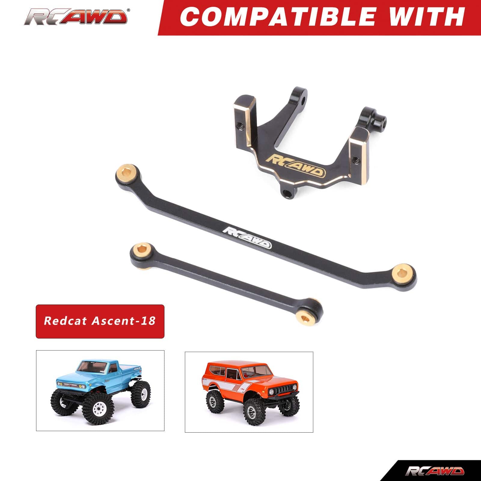 RCAWD Redcat 1/18 Ascent-18 RCAWD Redcat Ascent 18 Brass Servo Mount Set with Steering Linkages