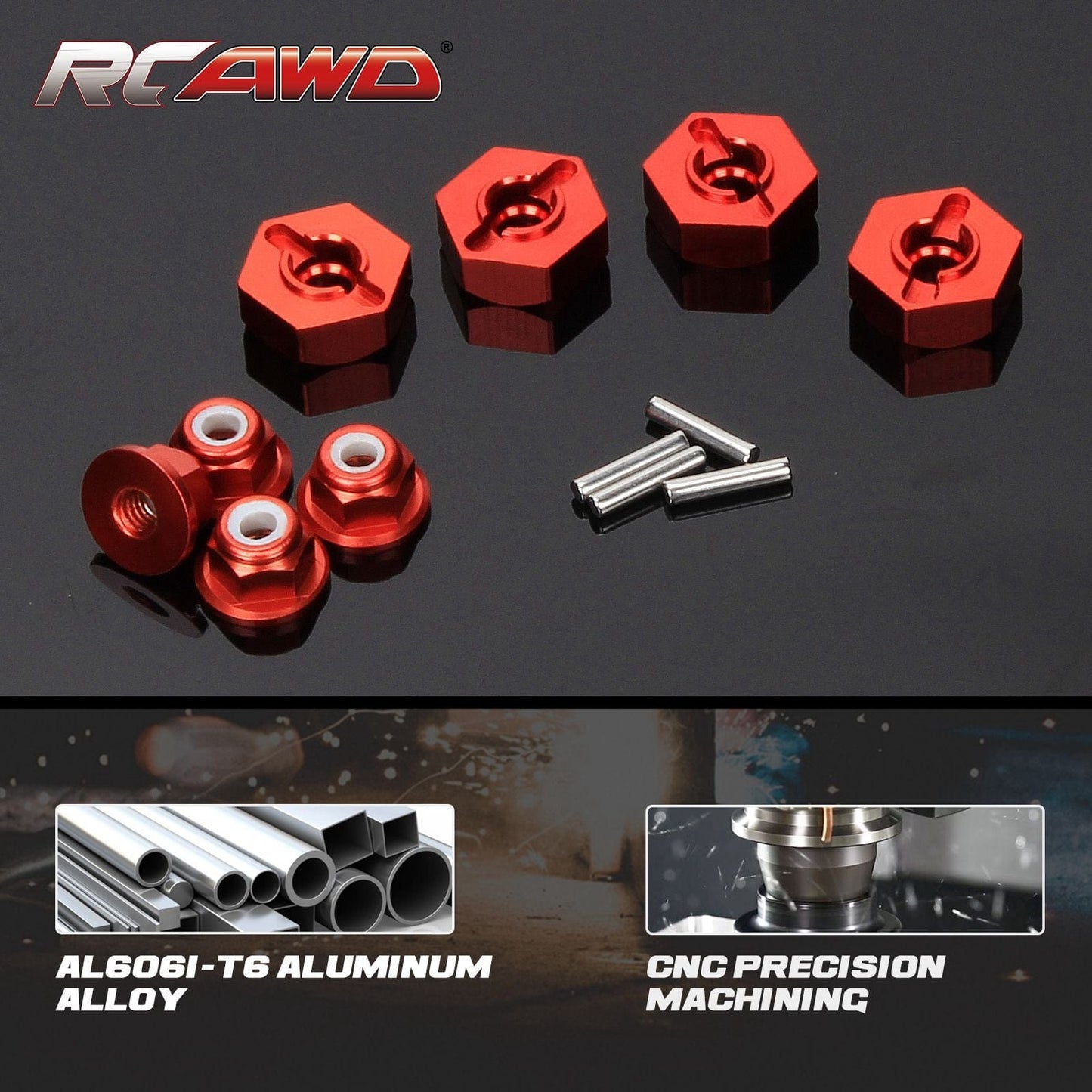 RCAWD REDCAT Volcano RCAWD RedCat Volcano Upgrades Aluminum 5mm Wheel Hex 4pcs & M4 Lock Nuts