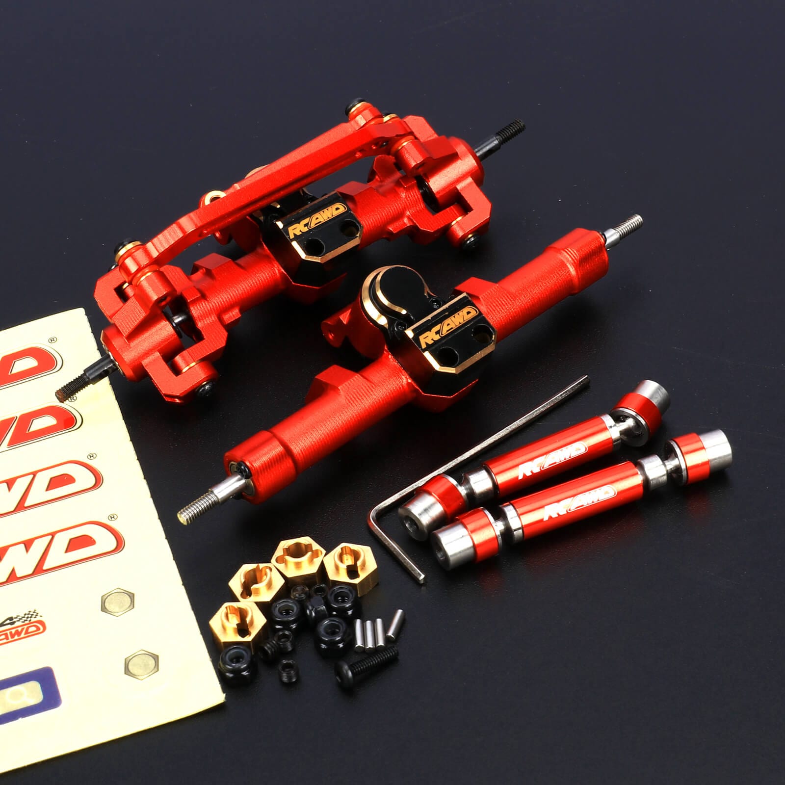 RCAWD RGT 1/24 Front rear portal axle set / Red RCAWD RGT 1/24 RC Crawler upgrades Portal Axle with Center drive shaft