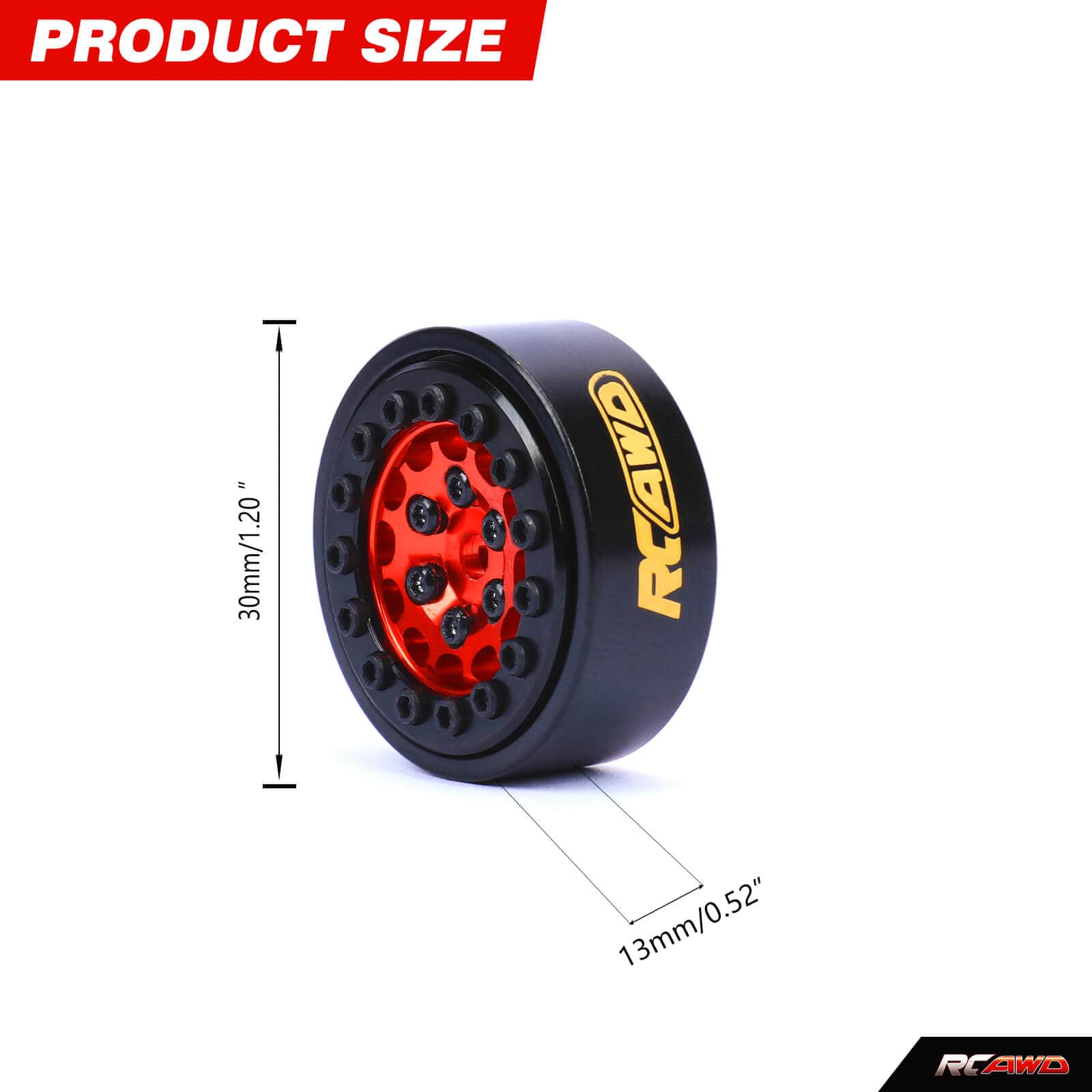 RCAWD SCX24 Upgrades 1.0'' Aluminum 12 Spokes Wheel with counterweight 7mm Hex Set - RCAWD