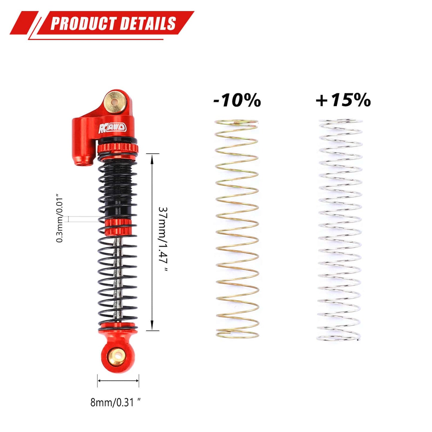 RCAWD SCX24 Upgrades 57mm Oil Filled Type shock absorber 4pcs - RCAWD