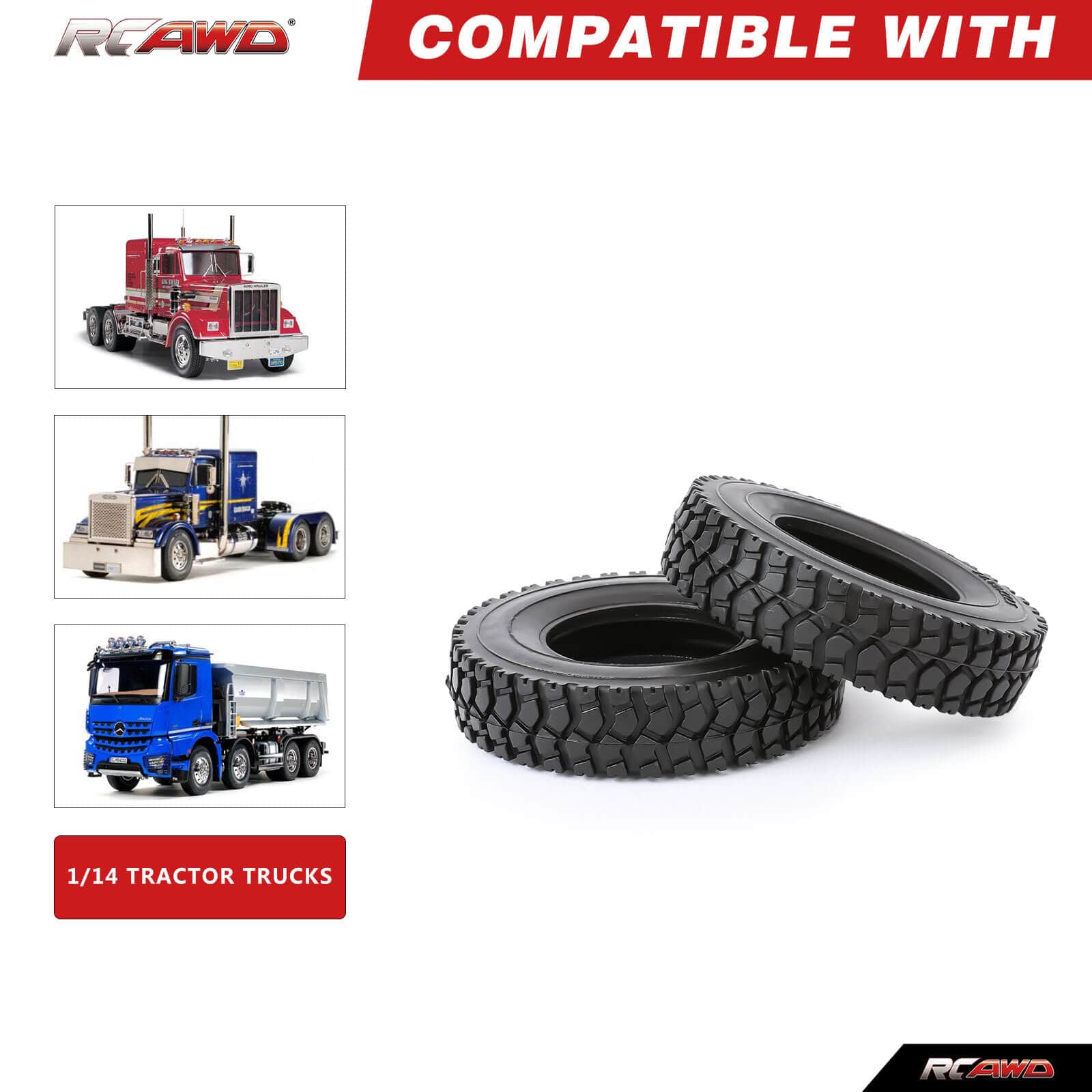 RCAWD Tamiya 1/14 Tractor Truck Series RCAWD 88MM 86MM 84MM Rubber Tires for Tamiya 1/14 Tractor Truck Series Upgrade Parts