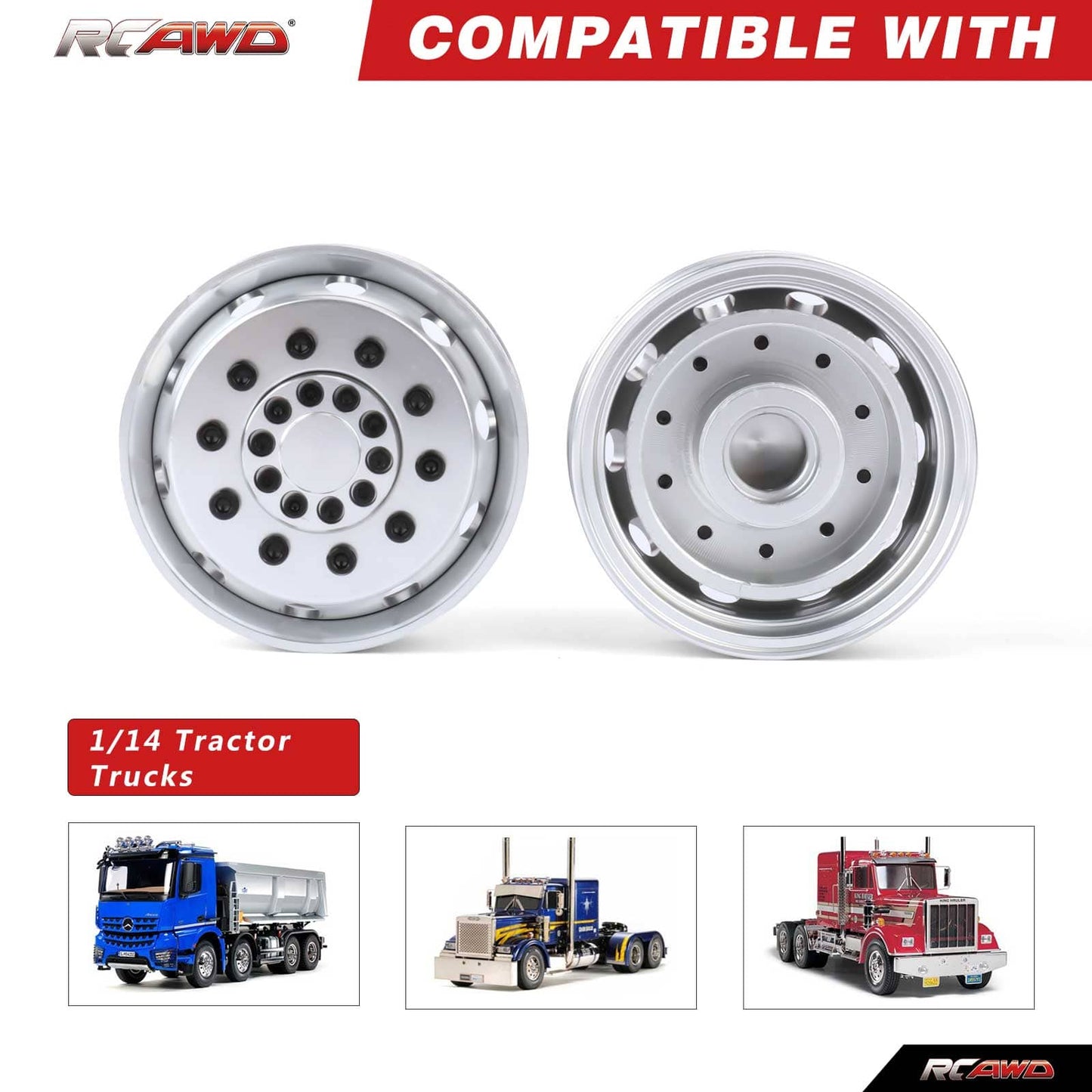 RCAWD Tamiya 1/14 Tractor Truck Series RCAWD Tamiya Tractor Truck Bearing Front Beadlock Wheel Rims 2PCS
