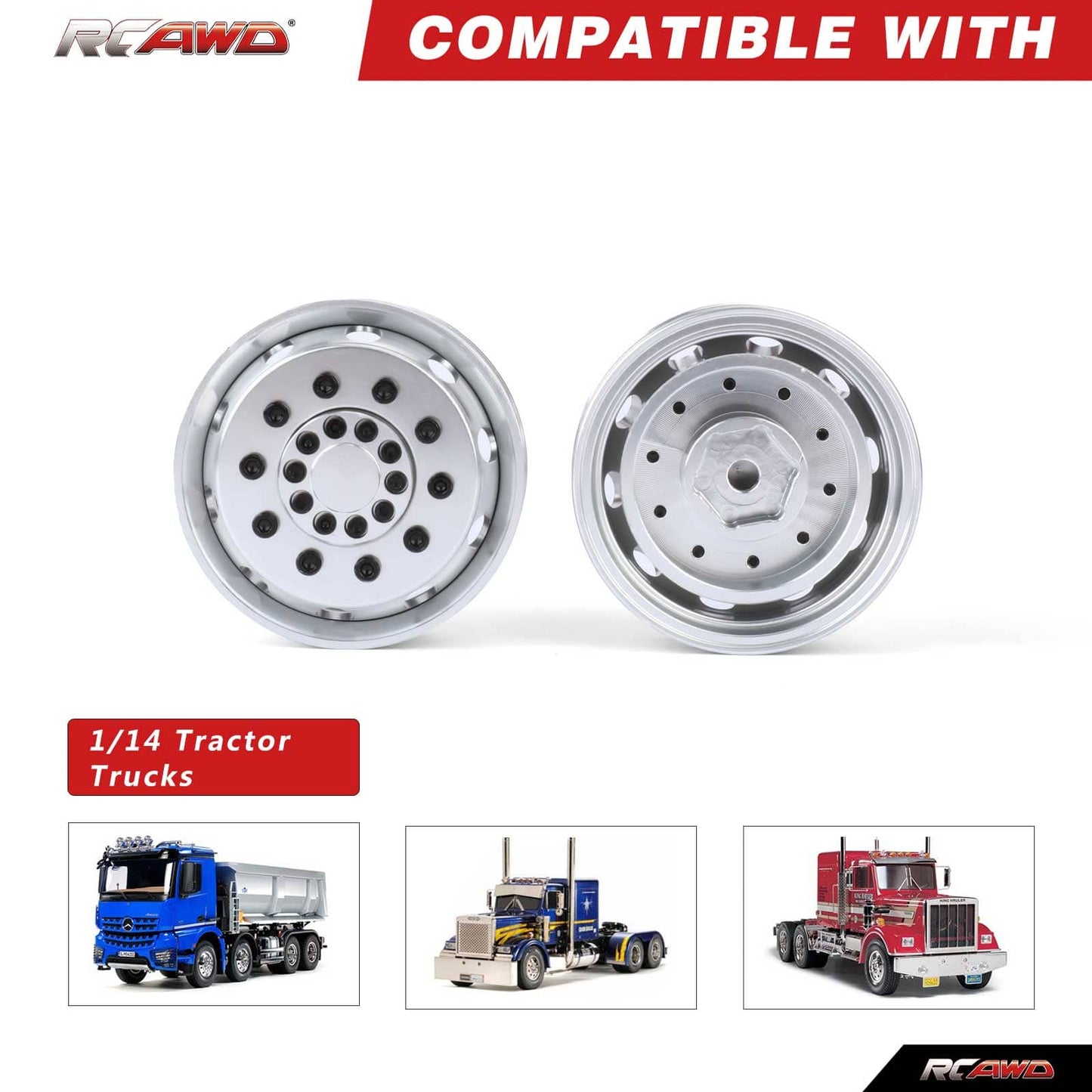 RCAWD Tamiya 1/14 Tractor Truck Series RCAWD Tamiya Tractor Truck H12 Hex hub Front Beadlock Wheel Rims 2PCS