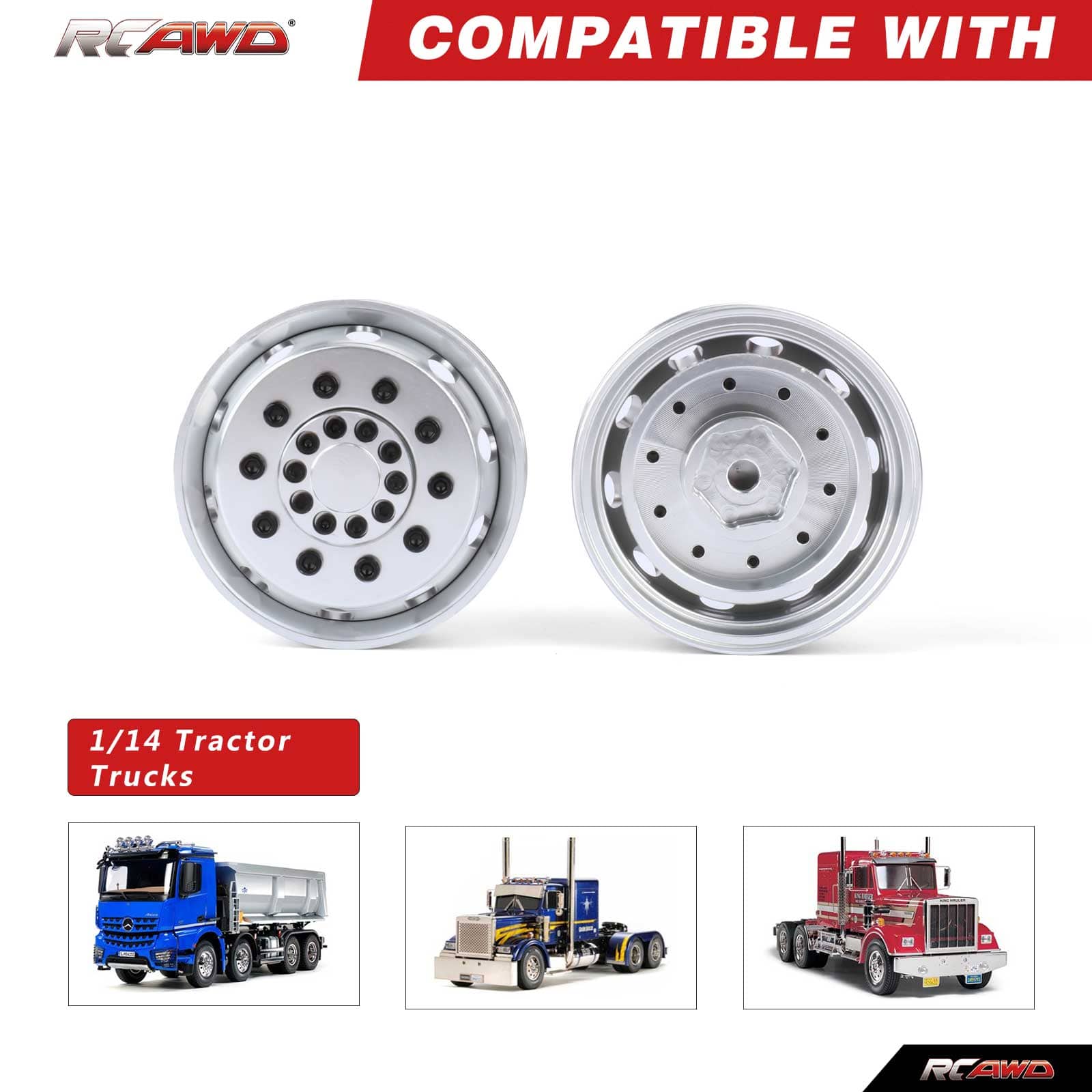 RCAWD Tamiya 1/14 Tractor Truck Series RCAWD Tamiya Tractor Truck H12 Hex hub Front Beadlock Wheel Rims 2PCS