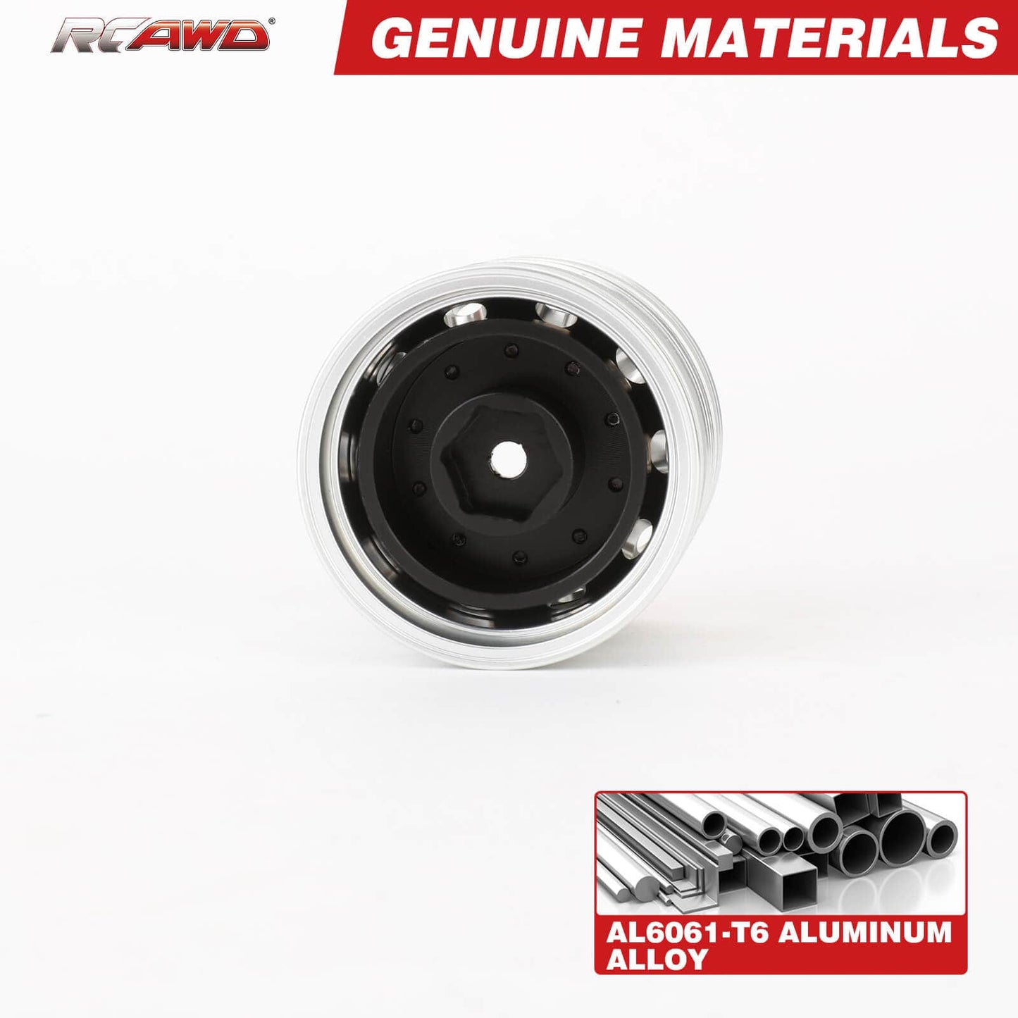 RCAWD Tamiya 1/14 Tractor Truck Series Silver-Black RCAWD 62g/pc Alum Alloy Rear Wheel Hubs Rims for Tamiya 1/14 Tractor Truck Series Upgrade Parts