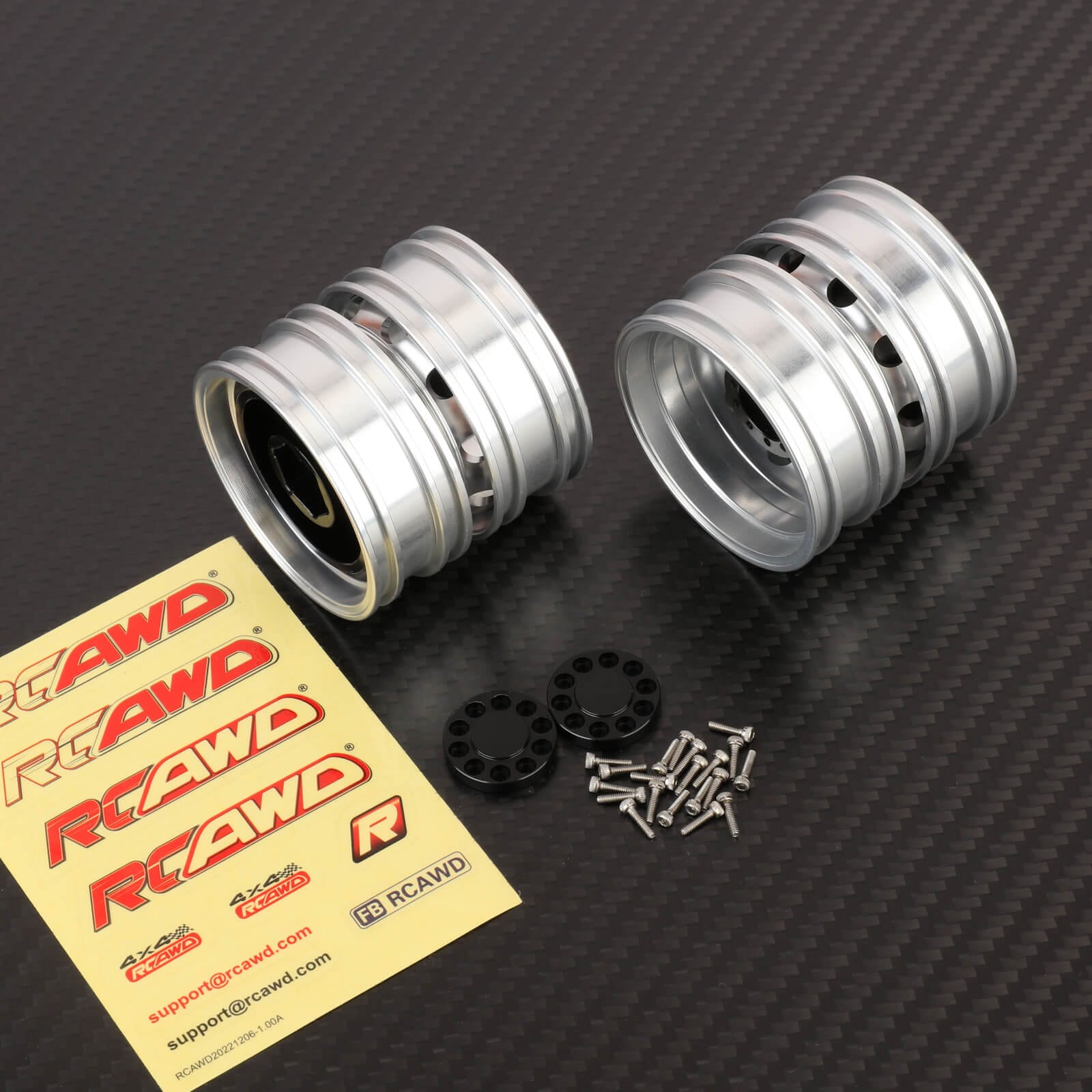 RCAWD Tamiya 1/14 Tractor Truck Series Silver-Black RCAWD 62g/pc Alum Alloy Rear Wheel Hubs Rims for Tamiya 1/14 Tractor Truck Series Upgrade Parts