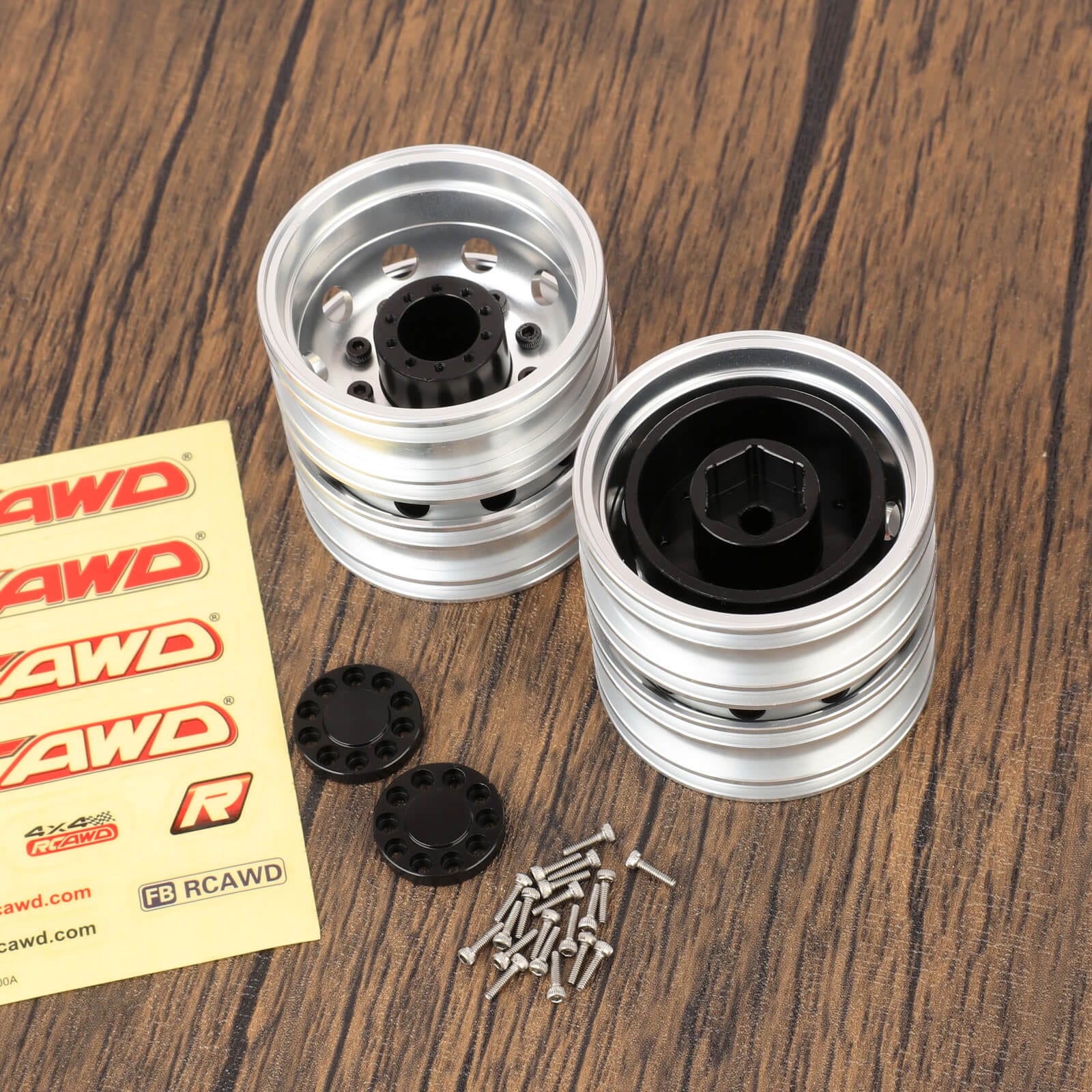 RCAWD Tamiya 1/14 Tractor Truck Series Silver-Black RCAWD 62g/pc Alum Alloy Rear Wheel Hubs Rims for Tamiya 1/14 Tractor Truck Series Upgrade Parts