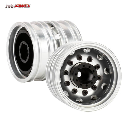 RCAWD Tamiya 1/14 Tractor Truck Series Silver-Black RCAWD 62g/pc Alum Alloy Rear Wheel Hubs Rims for Tamiya 1/14 Tractor Truck Series Upgrade Parts