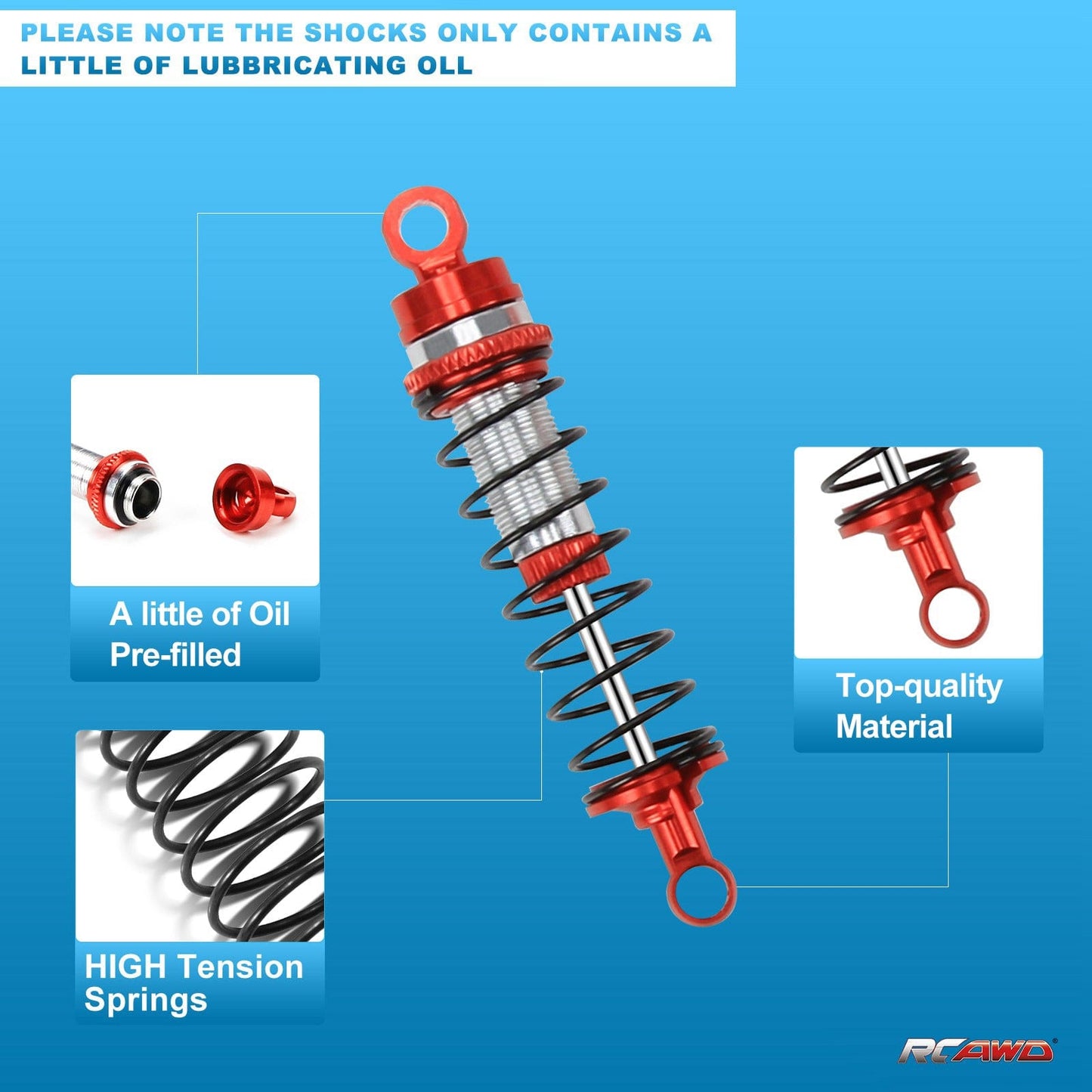 RCAWD Traxxas Latrax RCAWD 65mm Oil-filled Shock Absorber for 1/18 Traxxas Latrax Upgrades