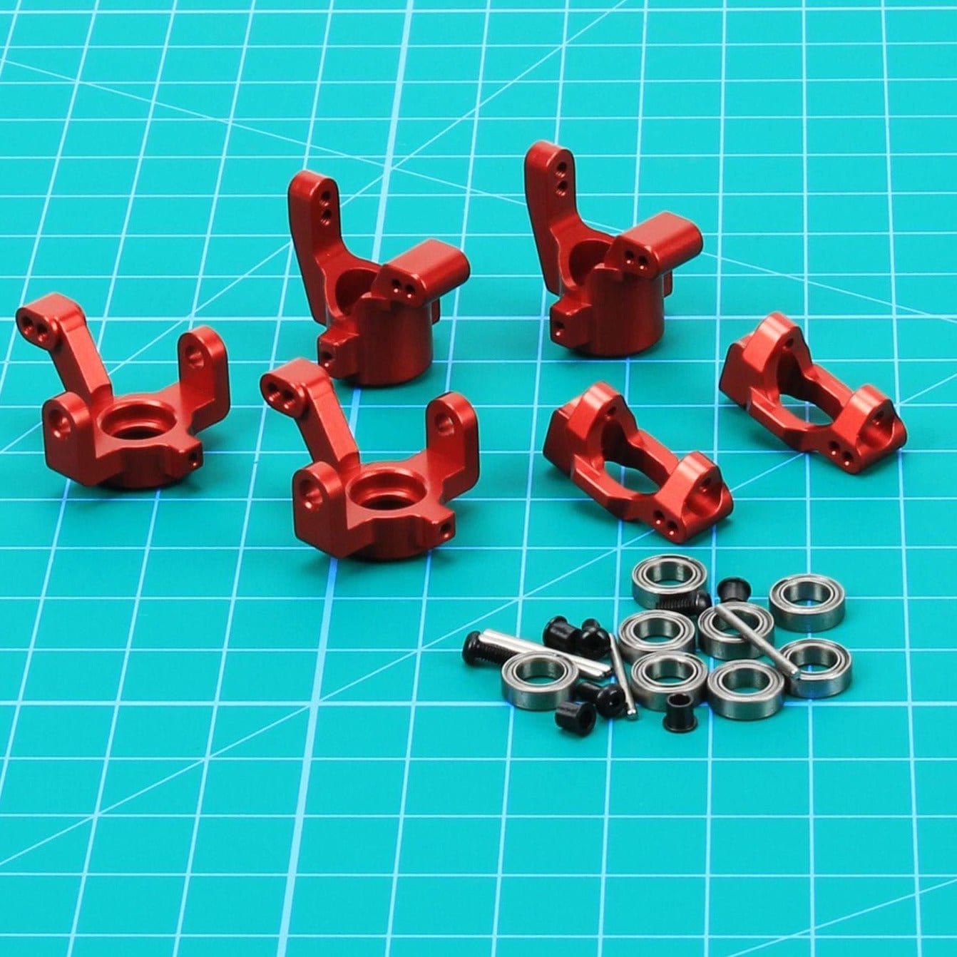 RCAWD Traxxas Latrax Red / Full Set RCAWD  1/18 Traxxas Latrax Aluminum Steering Blocks & Carriers Stub Axle & Caster blocks (c-hubs) Set