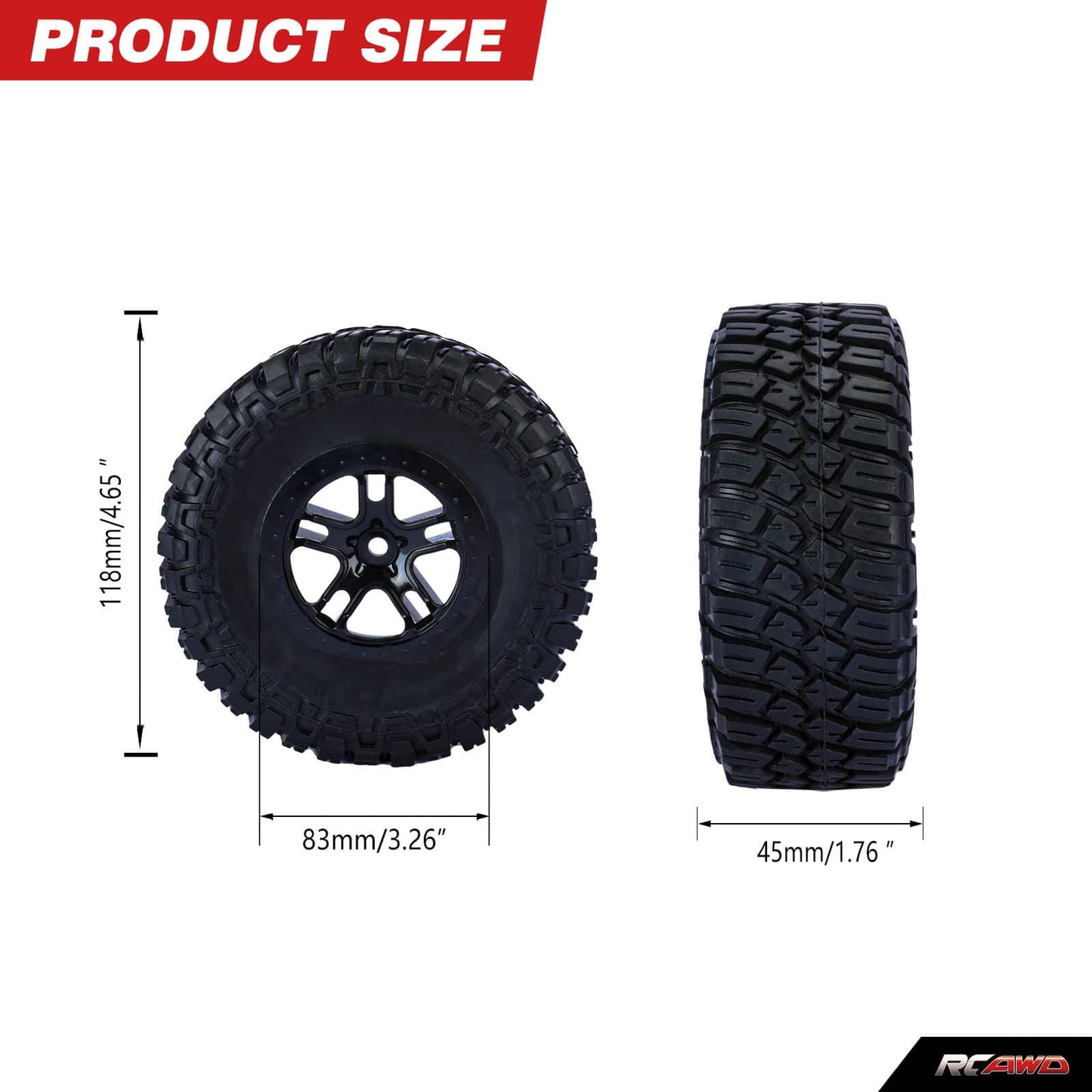 RCAWD TRAXXAS SLASH RCAWD 1/10 Pre-glued RC Wheel Tires for Traxxas Slash 10 spokes