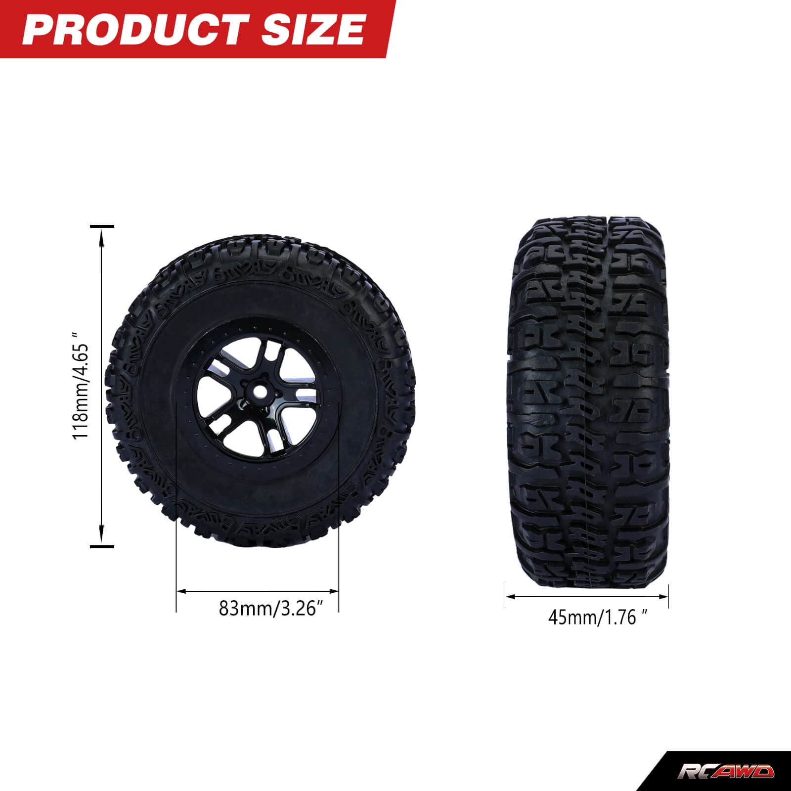 RCAWD TRAXXAS SLASH RCAWD 1/10 Pre-glued RC Wheel Tires for Traxxas Slash 10 spokes