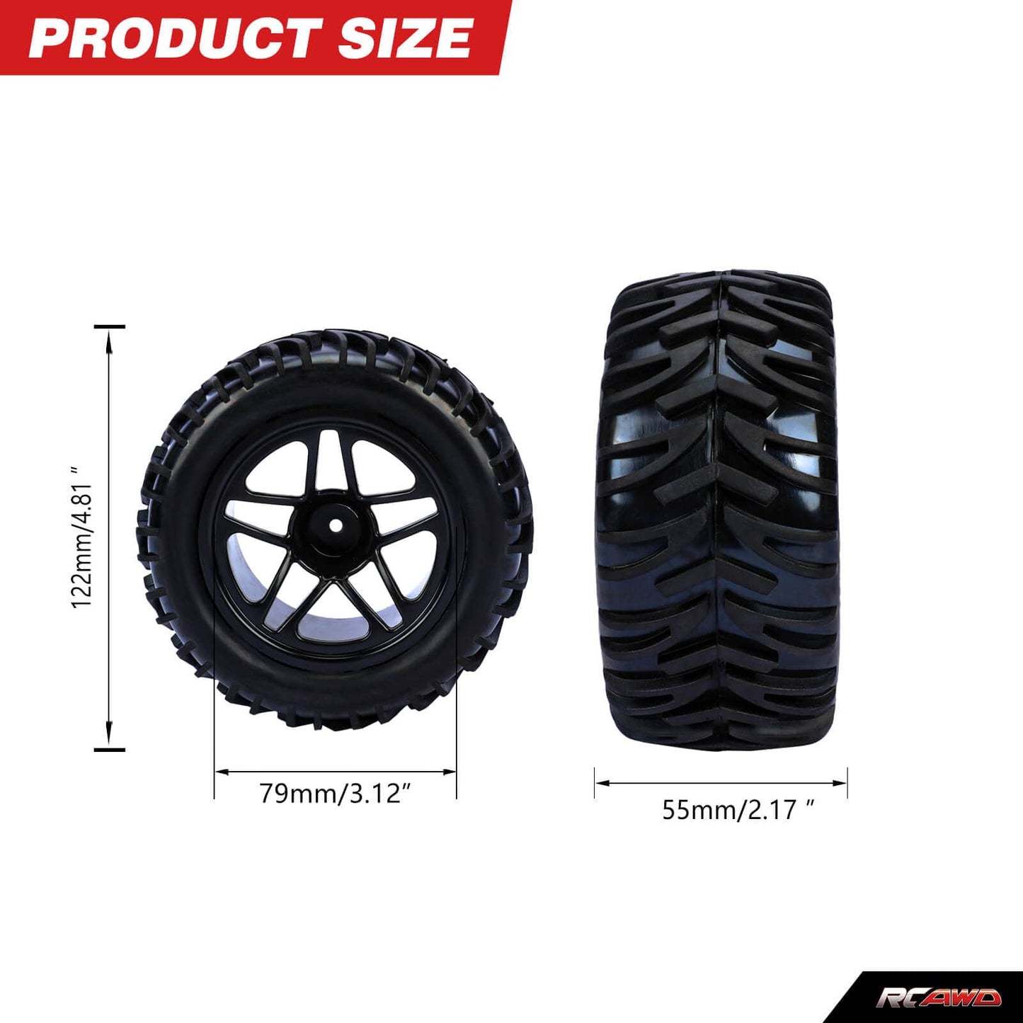 RCAWD TRAXXAS SLASH RCAWD 1/10 Pre-glued RC Wheel Tires for Traxxas Slash 14 spokes