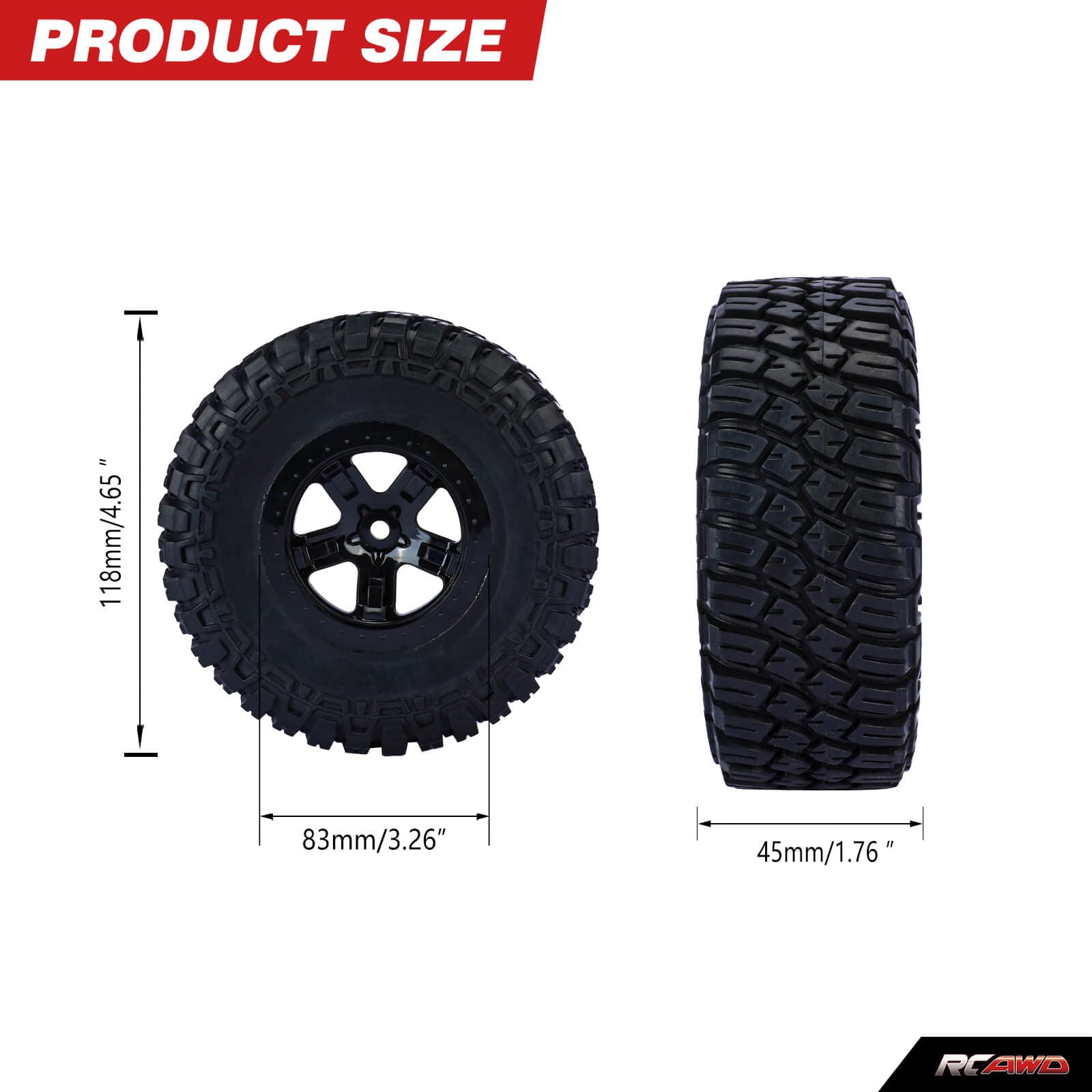 RCAWD TRAXXAS SLASH RCAWD 1/10 Pre-glued RC Wheel Tires for Traxxas Slash 5 spokes