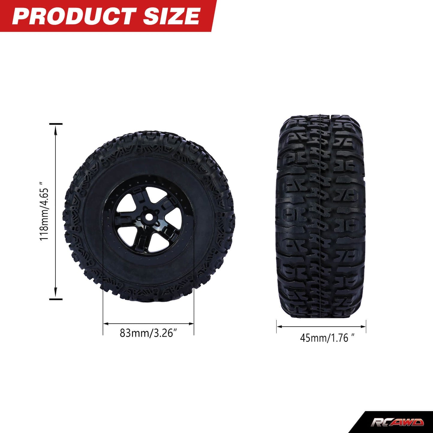 RCAWD TRAXXAS SLASH RCAWD 1/10 Pre-glued RC Wheel Tires for Traxxas Slash 5 spokes