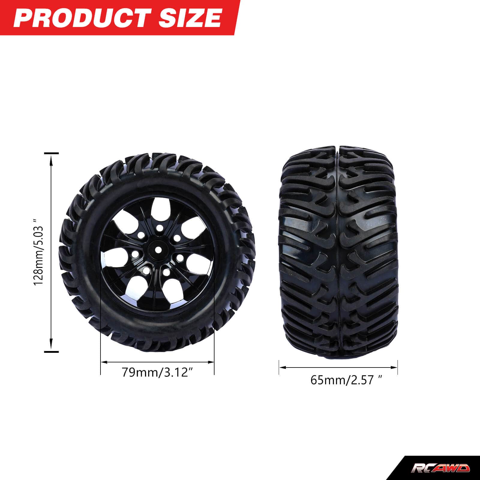 RCAWD TRAXXAS SLASH RCAWD 1/10 Pre-glued RC Wheel Tires for Traxxas Slash 7 spokes