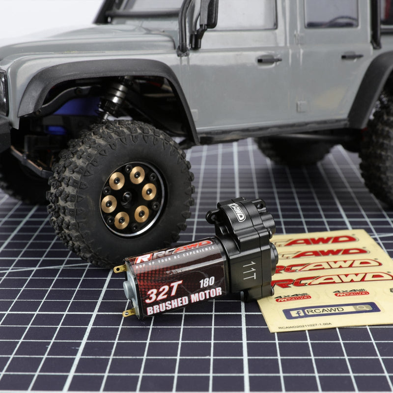 RCAWD TRXXAS TRX4M 16.6 : 1 / Black RCAWD Steel Gear Aluminum Complete Transmission with 32T 180 Motor for 1/18 TRX4M Upgrades