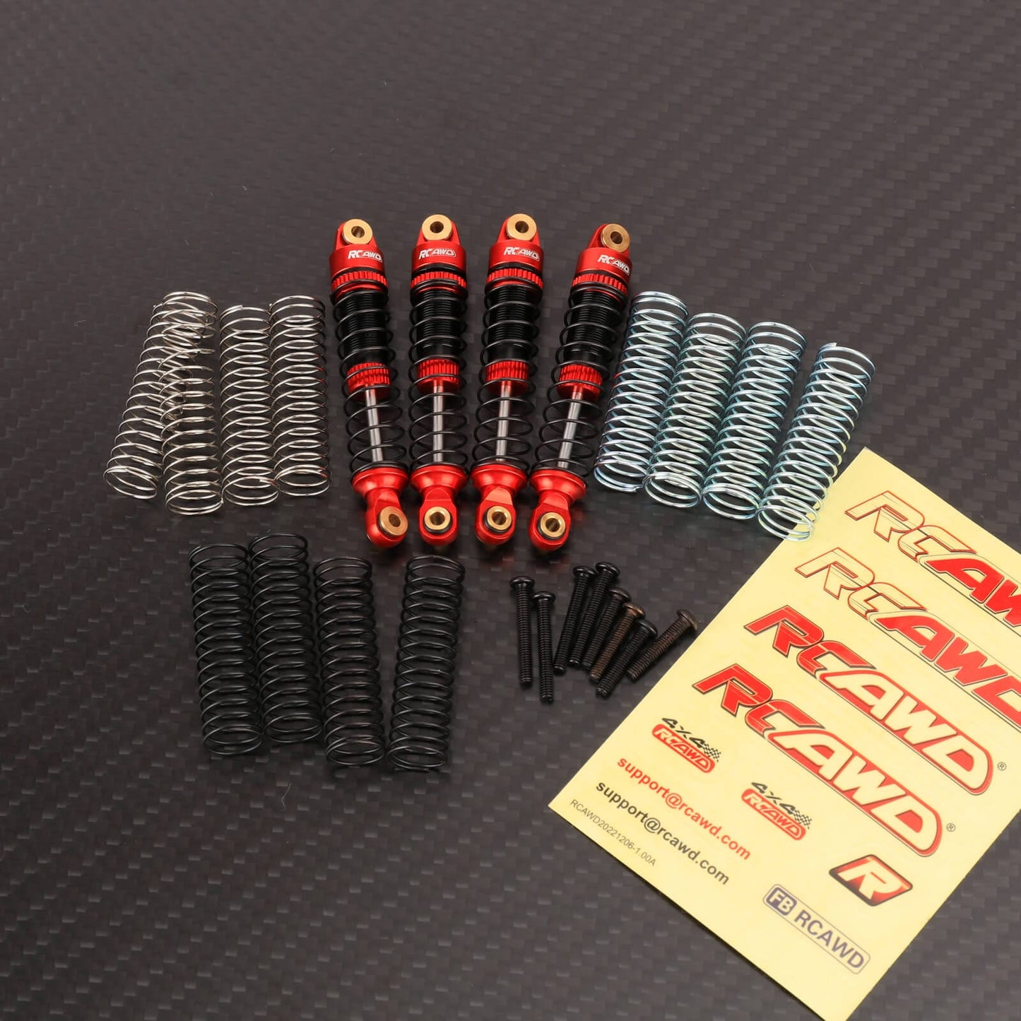 RCAWD TRXXAS TRX4M 53MM Shock Absorbers Set / Black inside Red outsid RCAWD TRX4M Oil filled Front Rear Shock Absorbers Damper Set with 12pcs replacement Spring