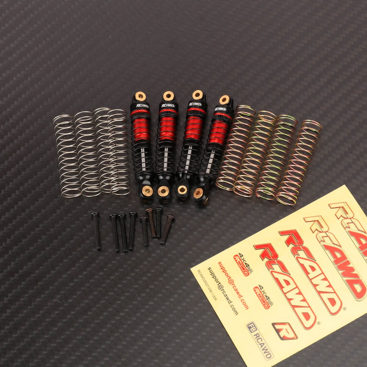 RCAWD TRXXAS TRX4M 59MM Shock Absorbers Set / Red inside Black outside RCAWD TRX4M Oil filled Front Rear Shock Absorbers Damper Set with 12pcs replacement Spring